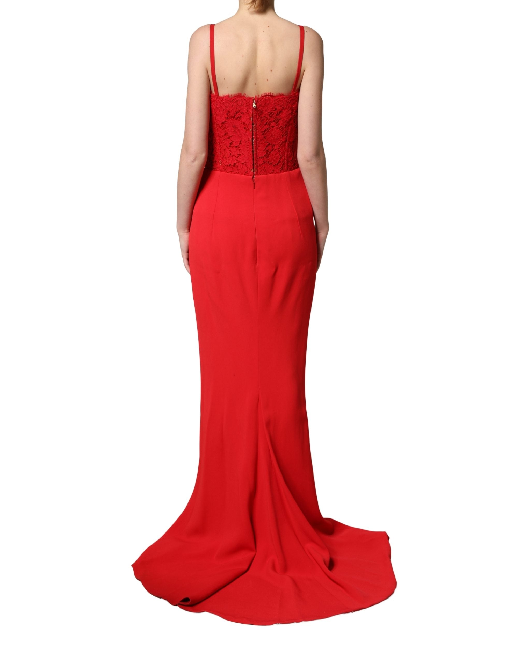 Dolce & Gabbana Red Corset Lace Bodice Long Gown - Luxury Elegance