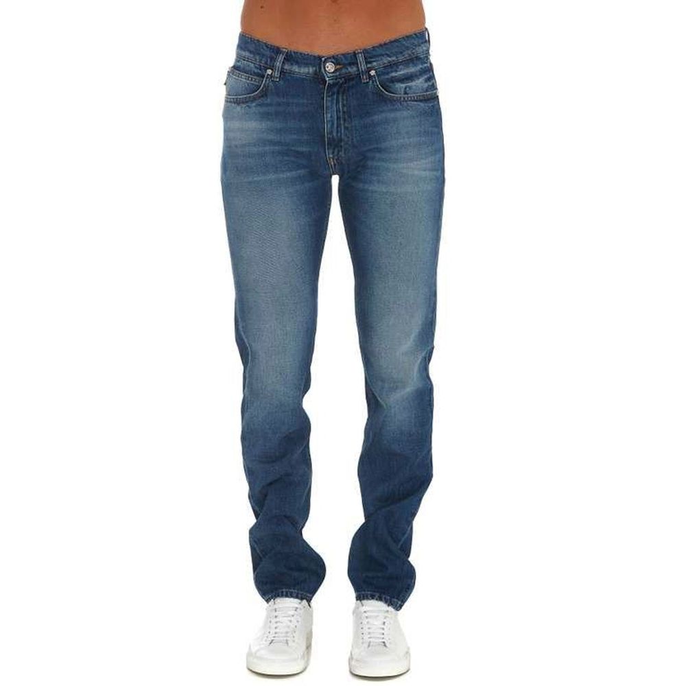 Versace Blue Cotton Straight-Leg Jeans - Elevate Your Wardrobe