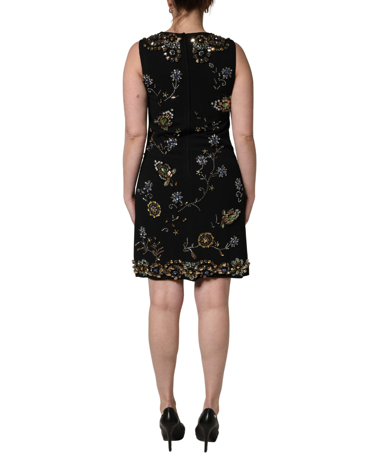 Dolce & Gabbana Black Floral Bead Embellished Dress - Couture Elegance