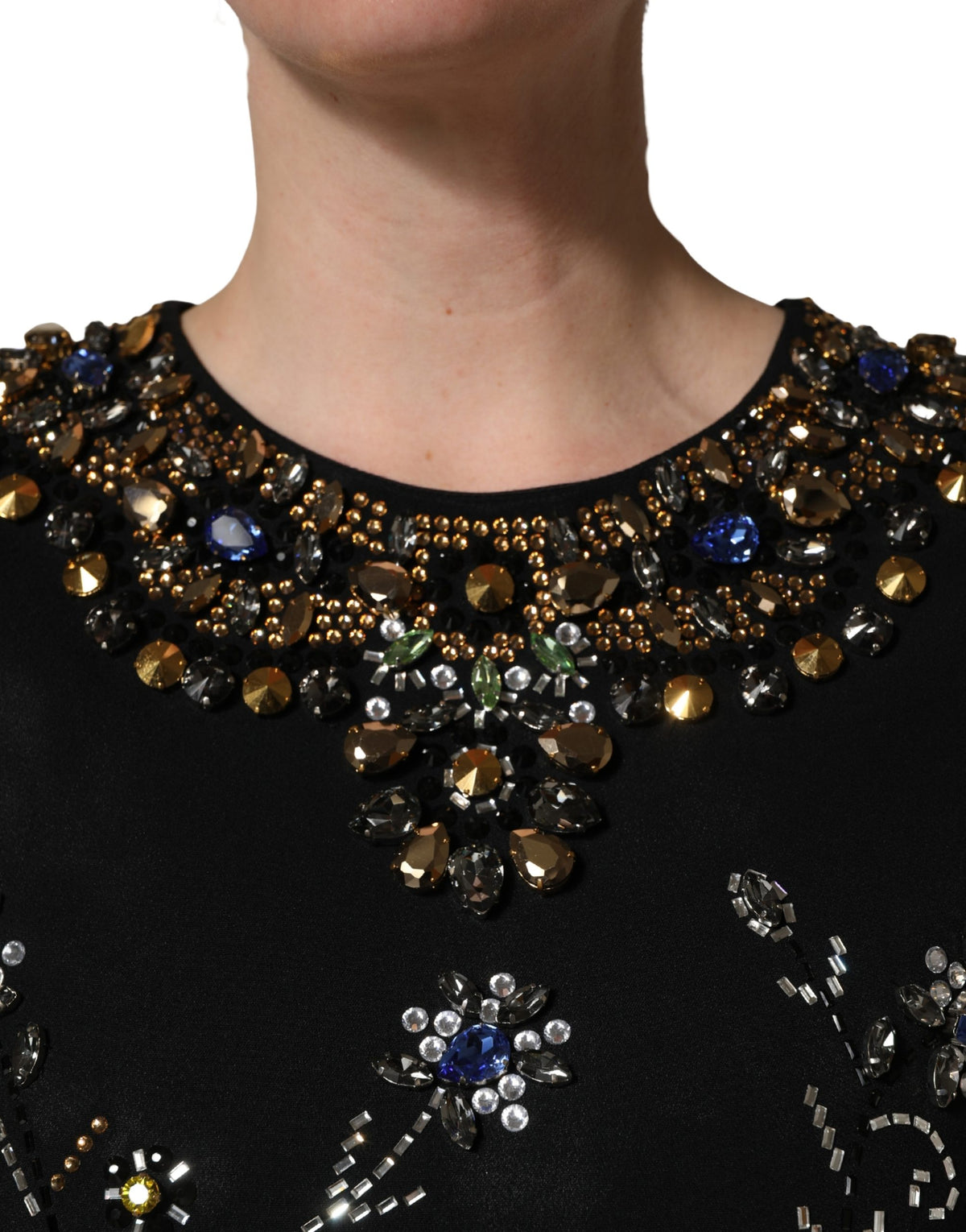 Dolce & Gabbana Black Sleeveless Floral Bead Dress - Couture Elegance