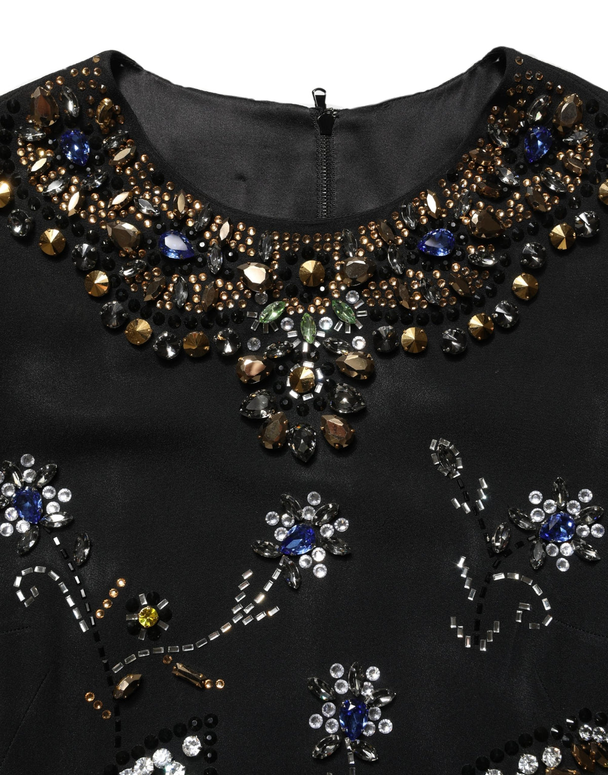 Dolce & Gabbana Black Floral Bead Embellished Dress - Couture Elegance