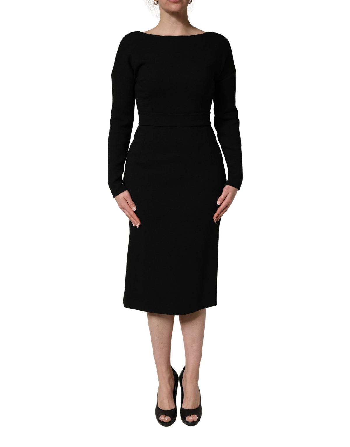 Dolce & Gabbana Black Wool Crepe Midi Dress - Timeless Elegance