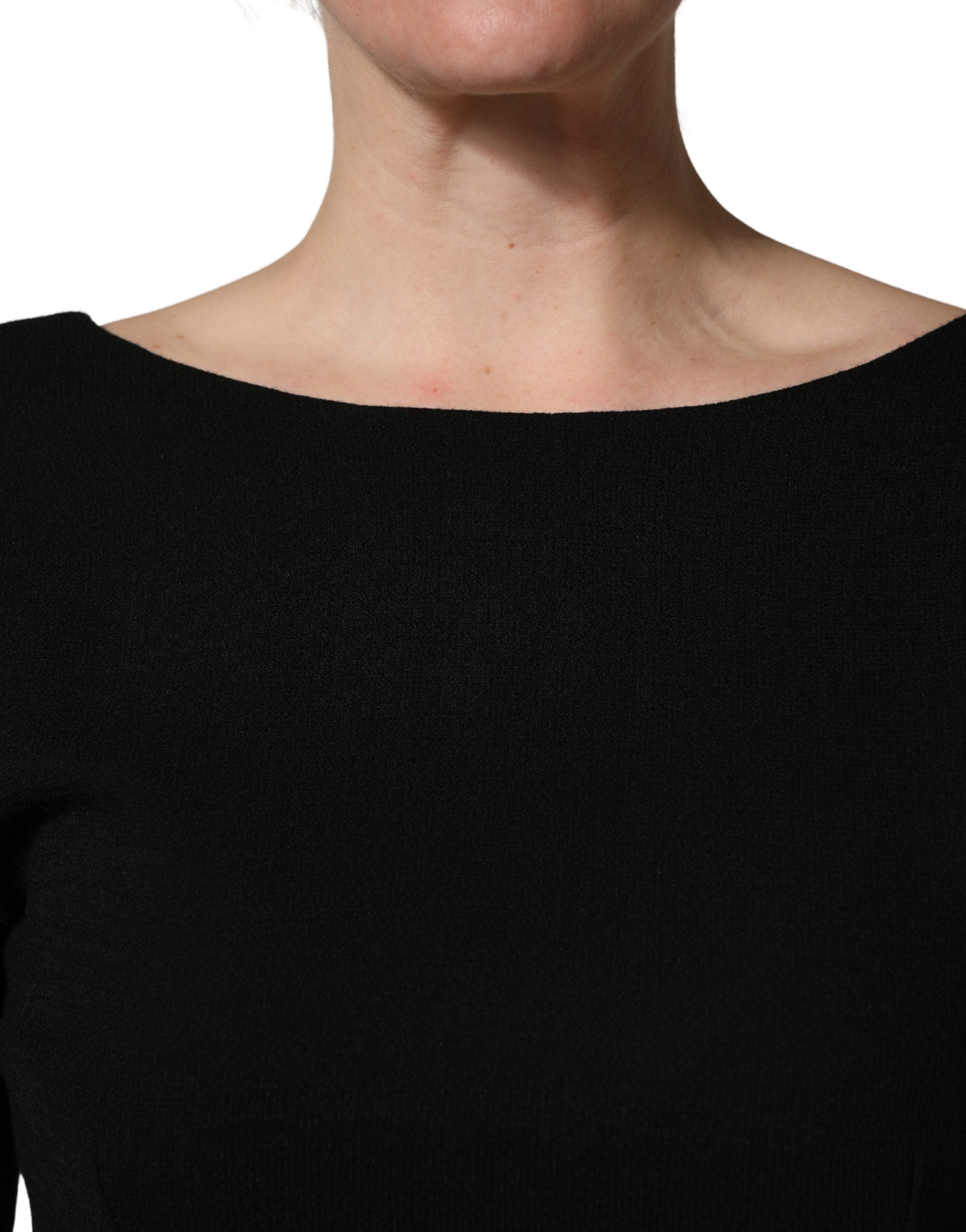 Dolce & Gabbana Black Wool Crepe Long Sleeves Midi Dress