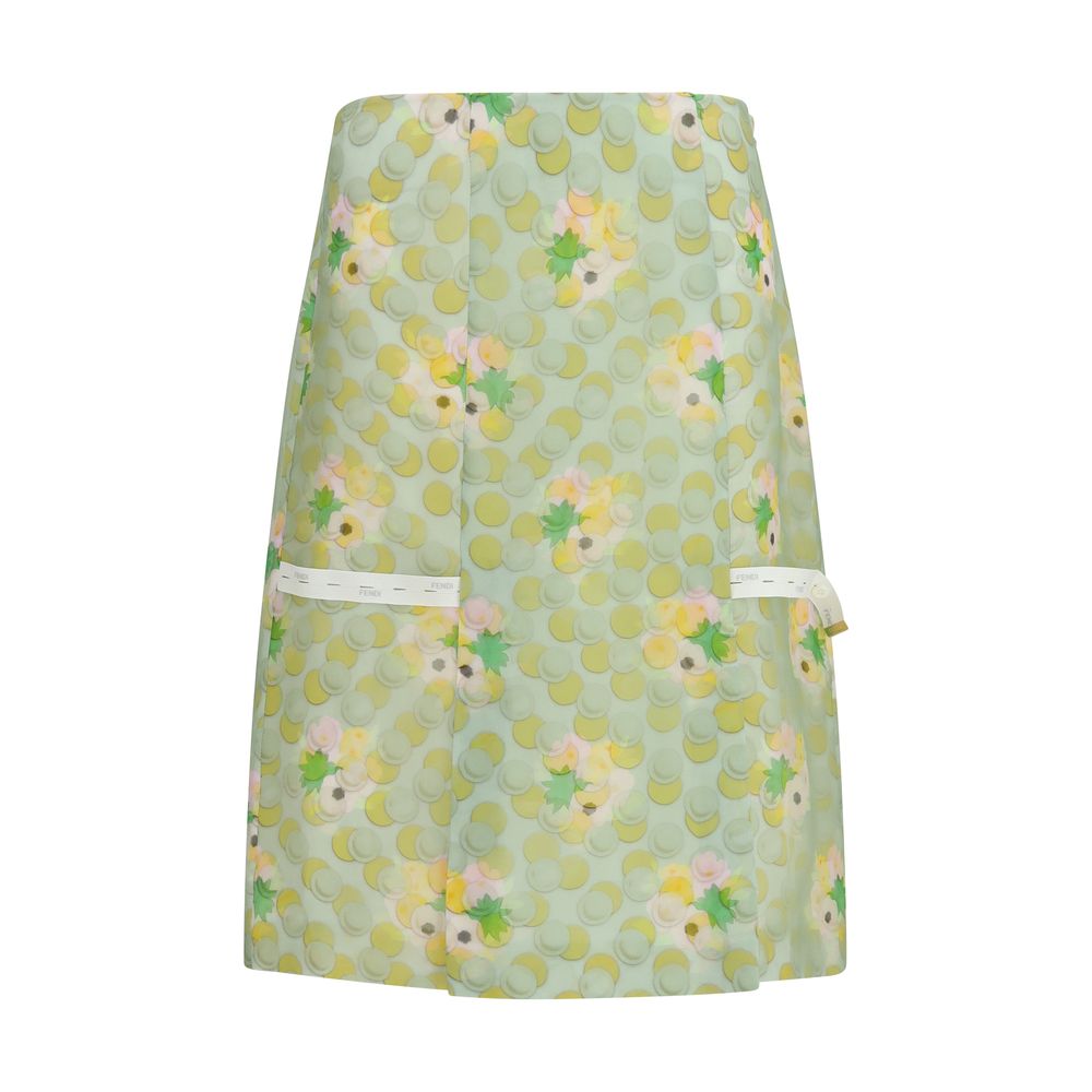 Elevate your elegance with the Fendi Multicolor Silk Midi Skirt, a masterpiece of light green organza, showcasing exquisite craftsmanship and timeless allure.