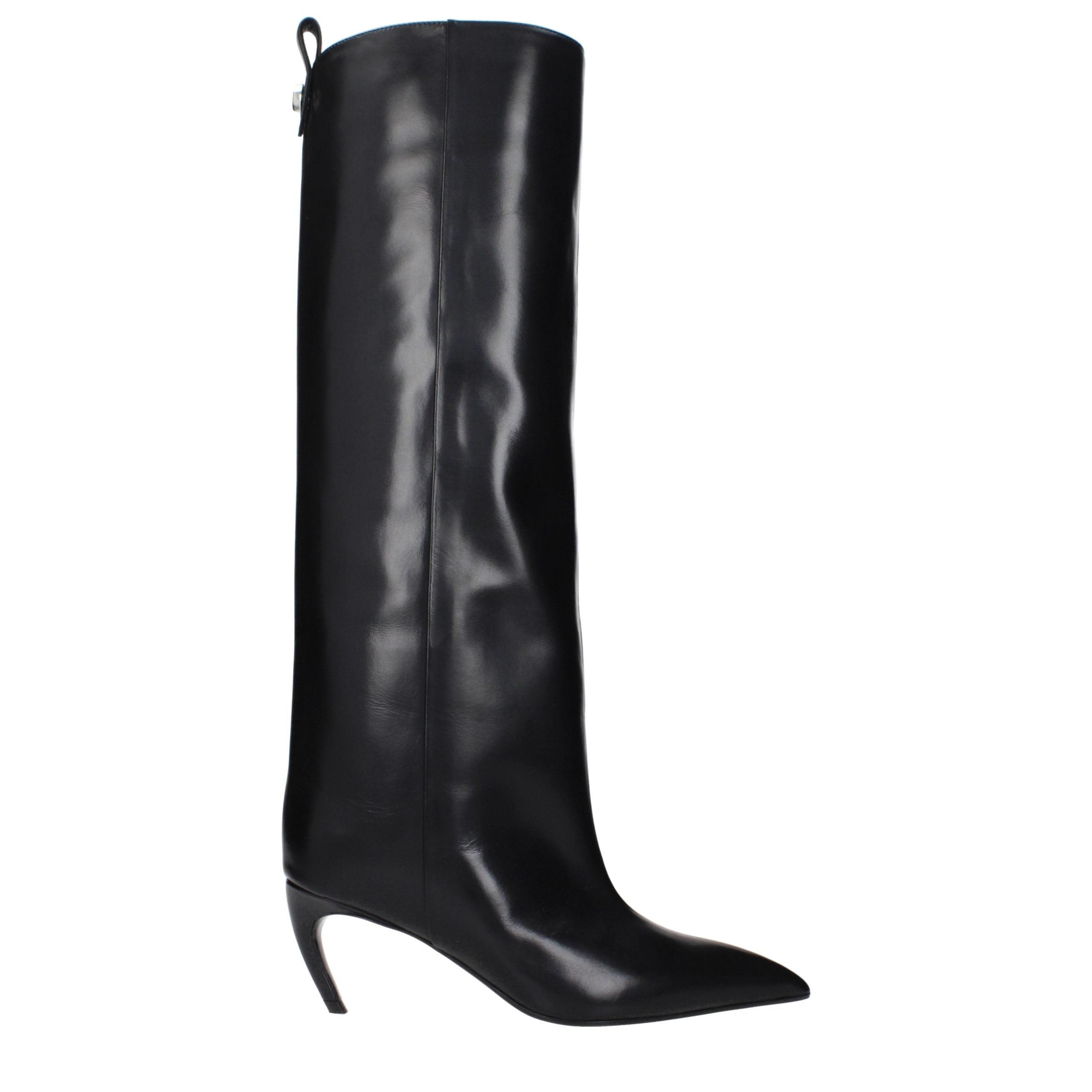The Attico Black Leather High Heel Boots - Timeless Elegance