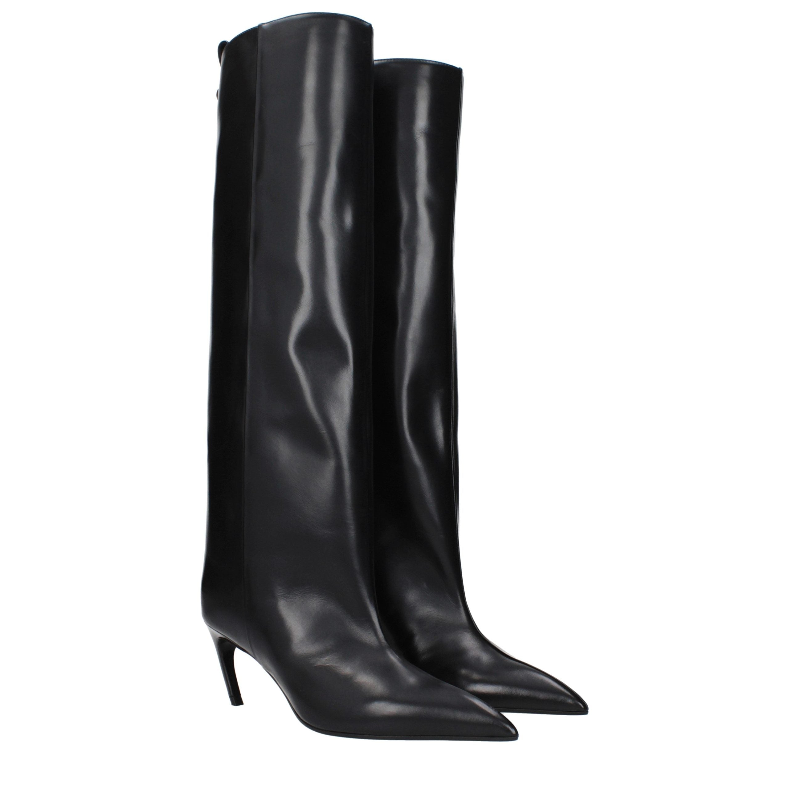The Attico Black Leather High Heel Boots - Timeless Luxury Elegance