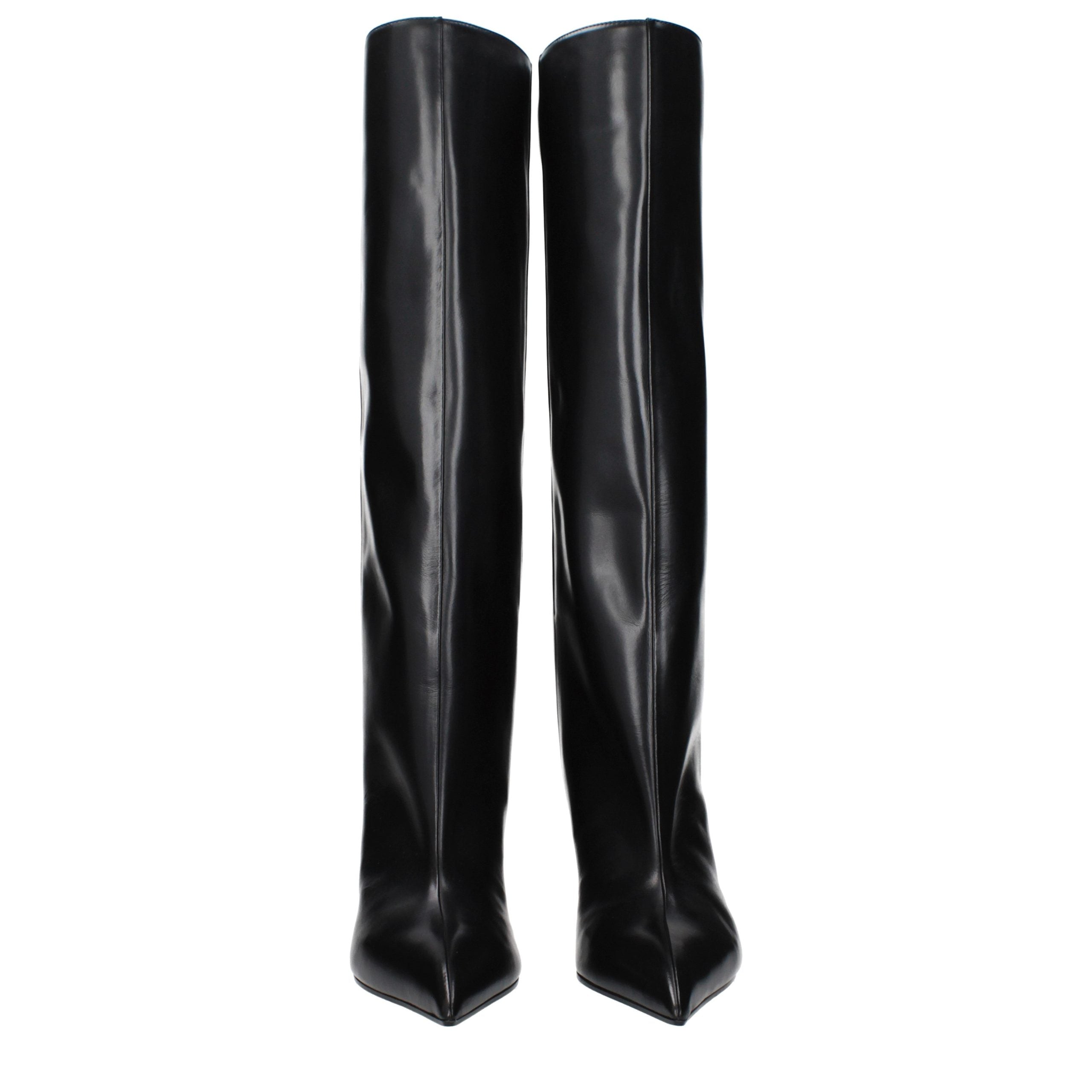 The Attico Black Leather High Heel Boots - Timeless Luxury Elegance