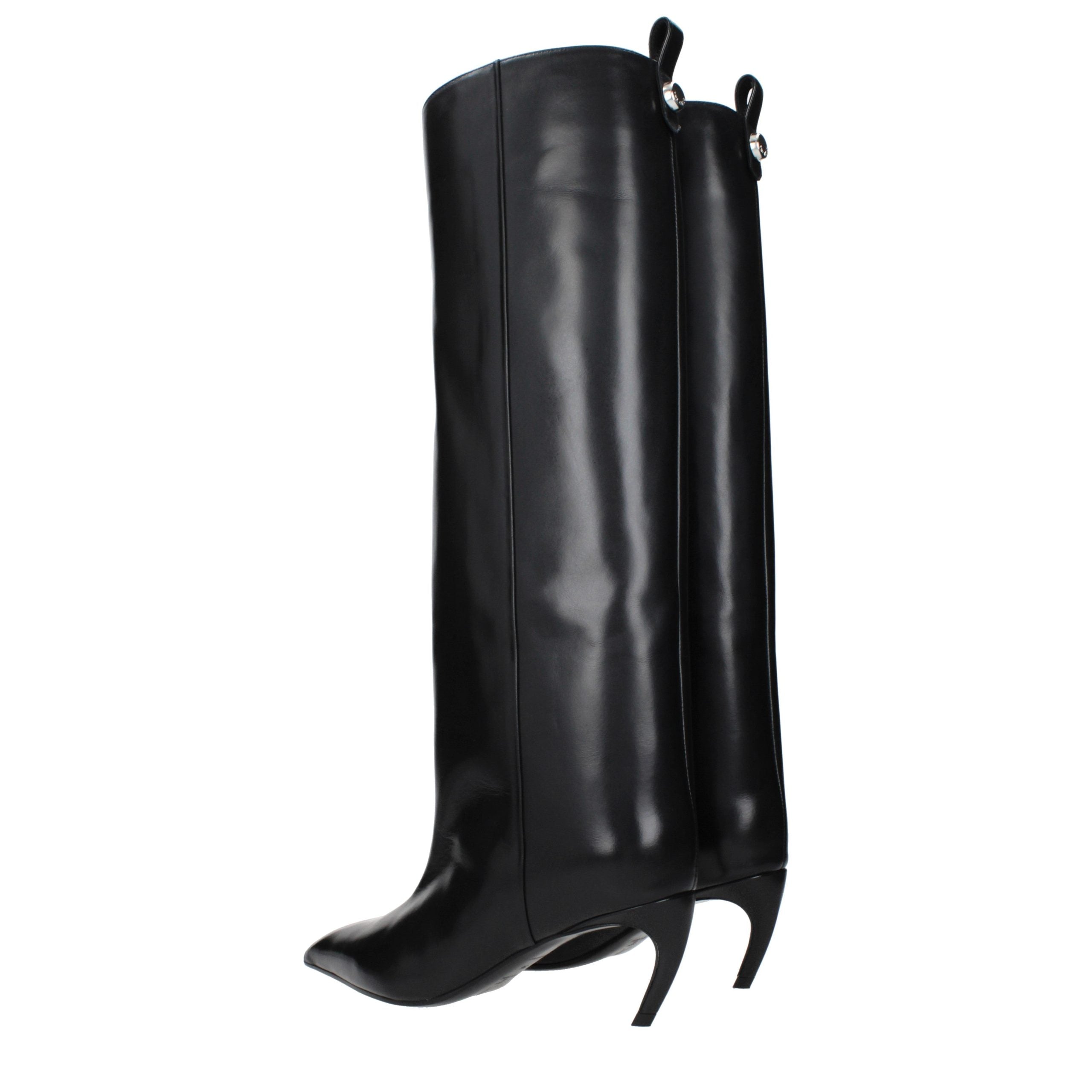 The Attico Black Leather High Heel Boots - Timeless Luxury Elegance
