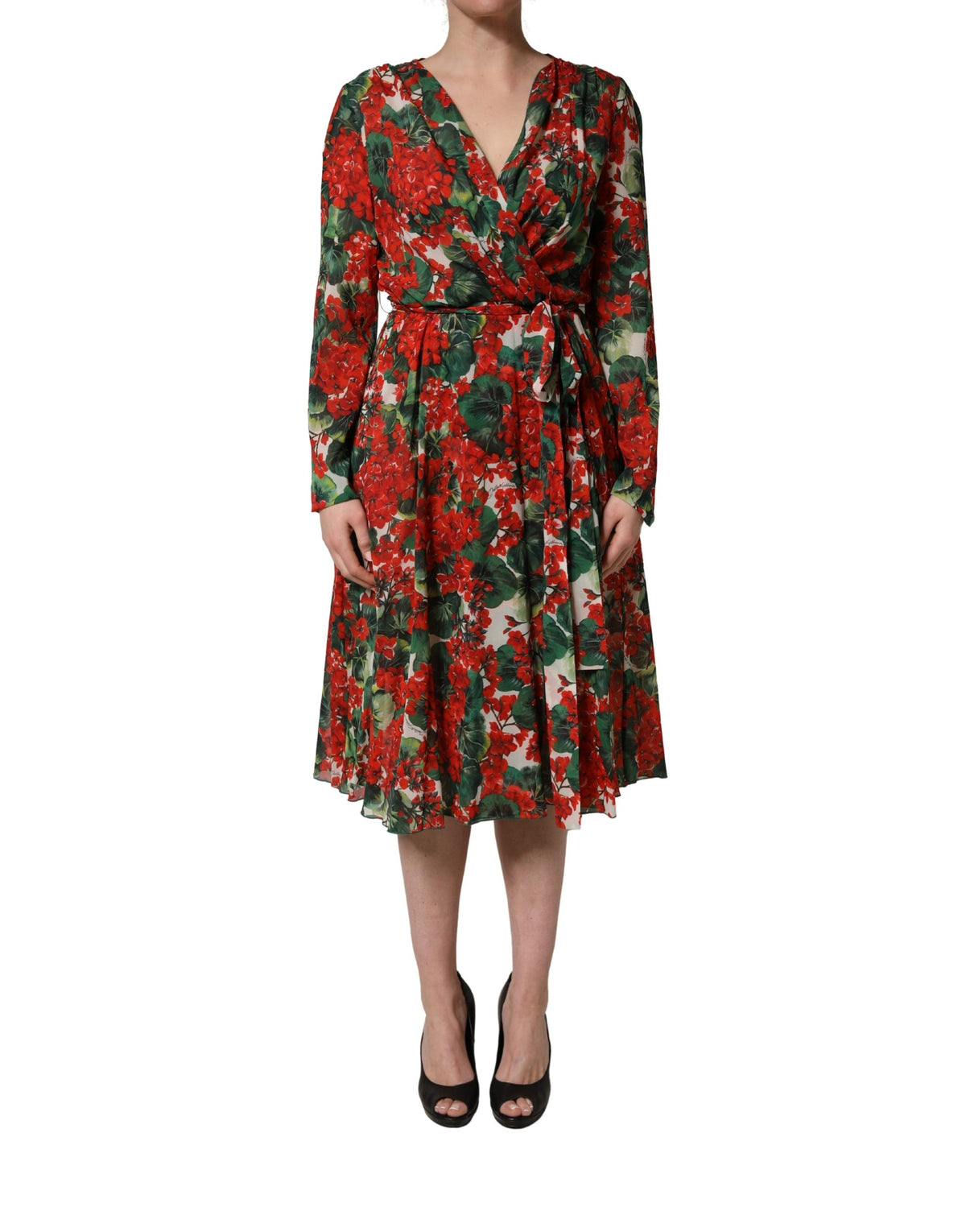 Dolce & Gabbana Multicolor Floral Long Sleeves Dress - Italian Luxury