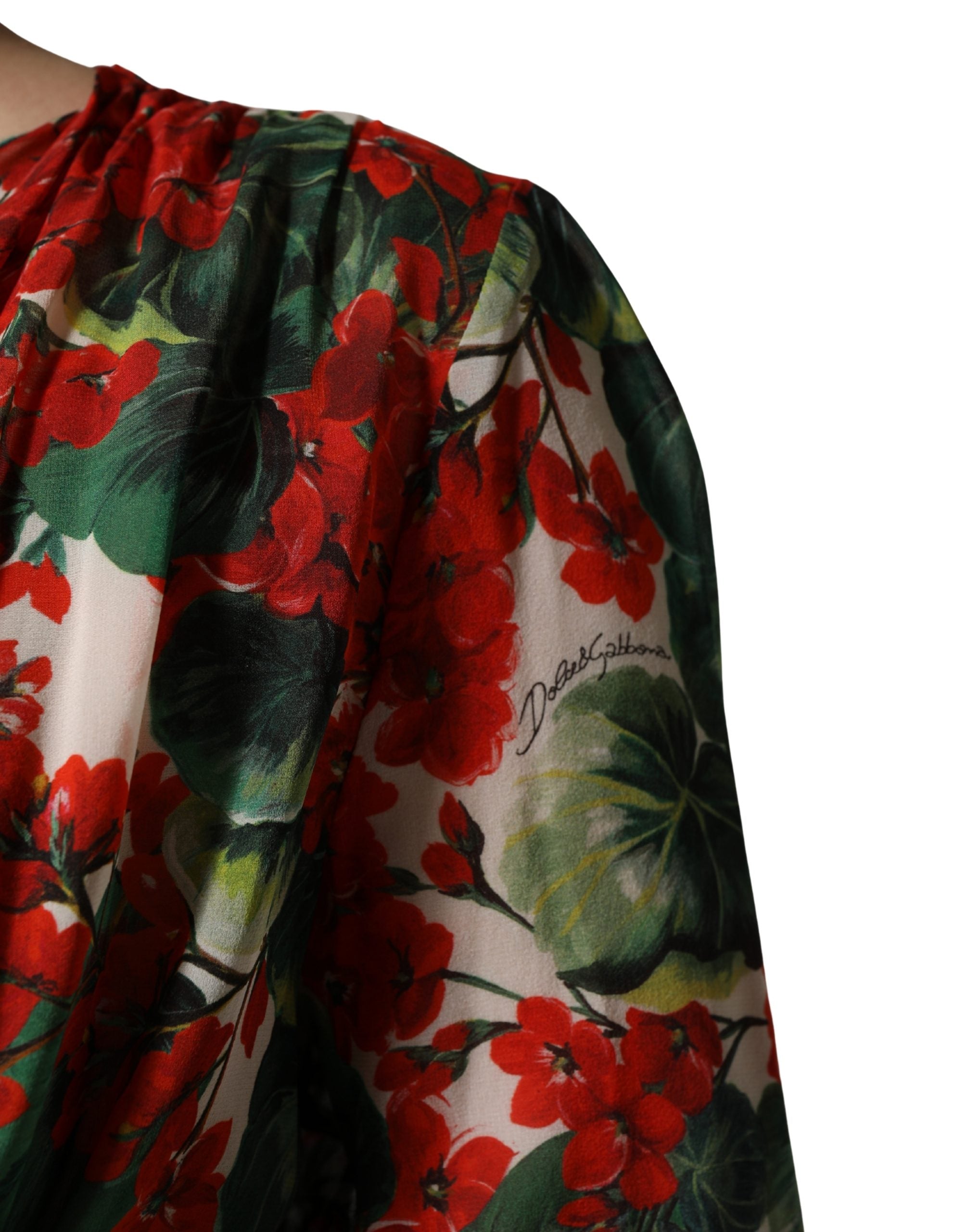 Dolce & Gabbana Multicolor Floral Long Sleeves V-neck Dress