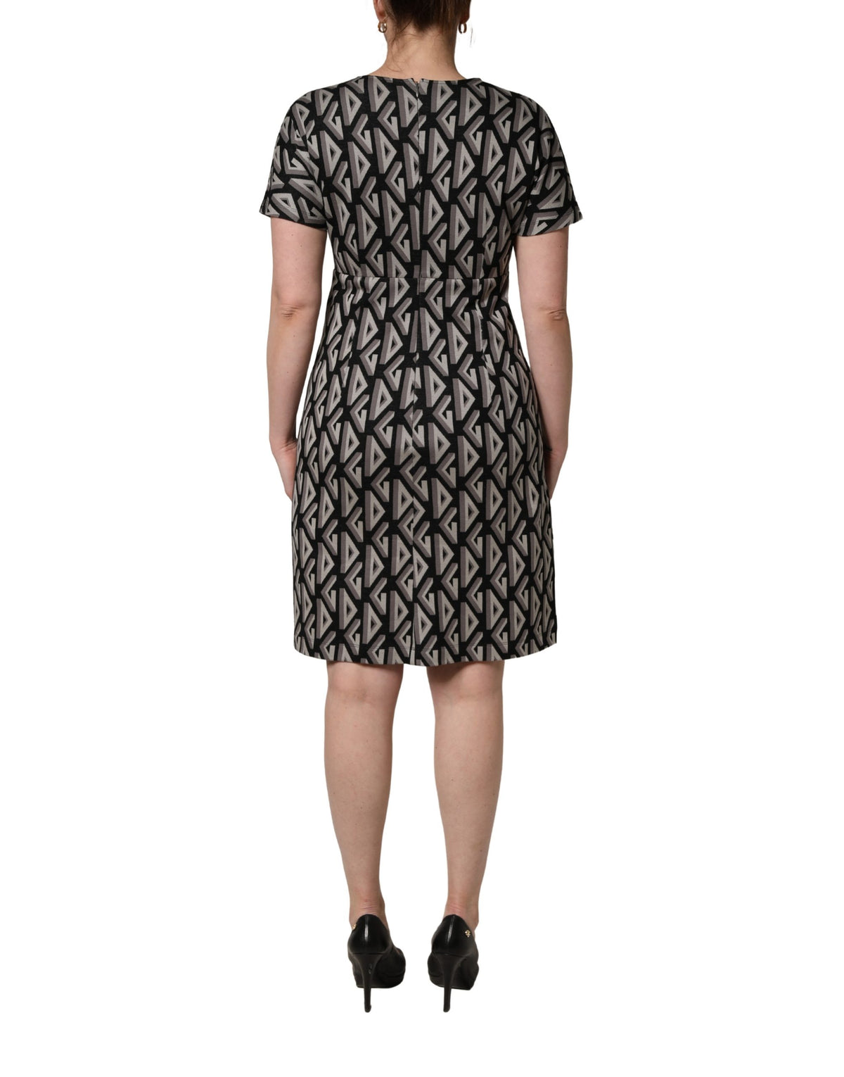 Dolce & Gabbana Black Logo Print Cotton Knee Length Dress Couture
