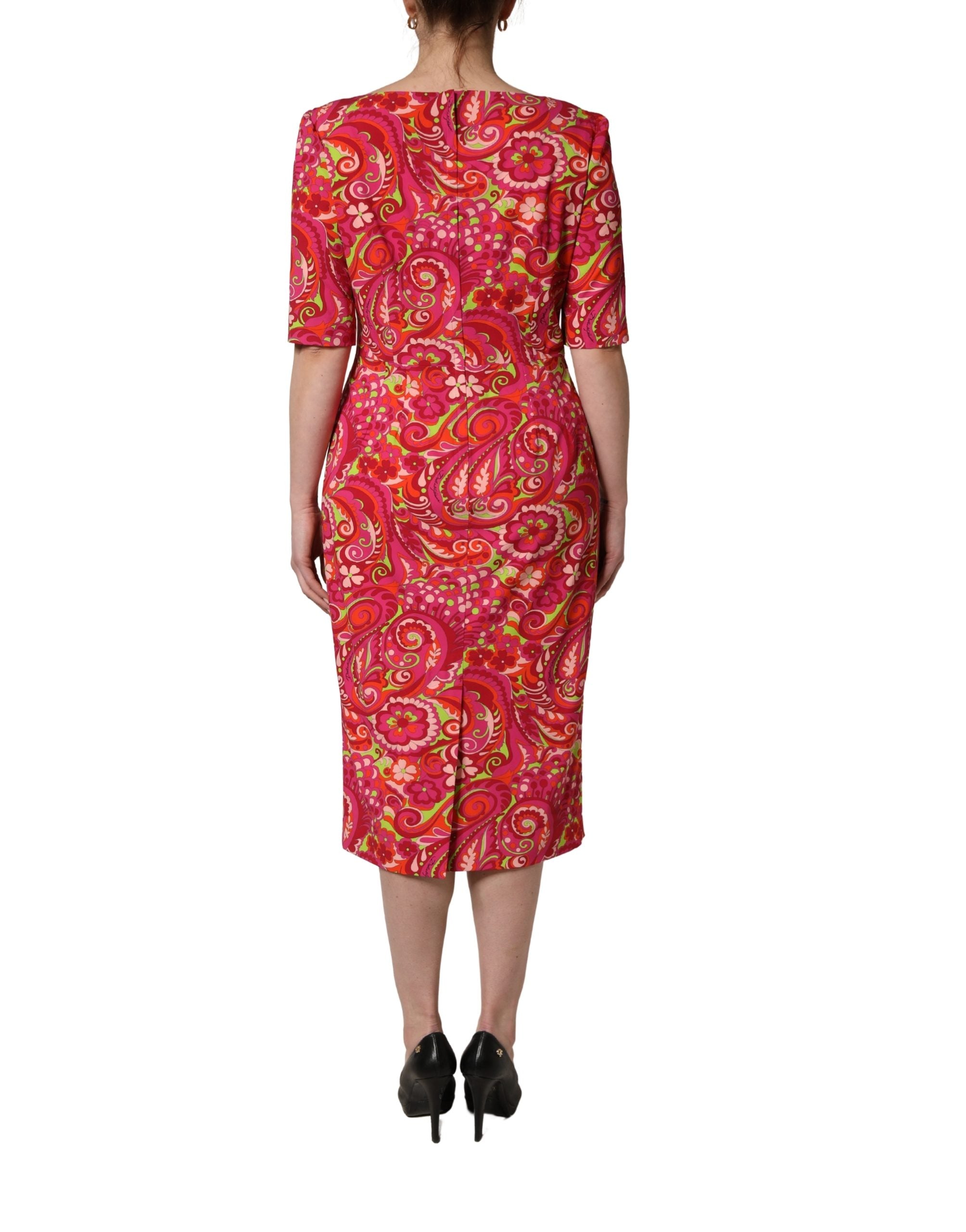 Dolce & Gabbana Red Paisley Floral Print Sheath Midi Dress Couture