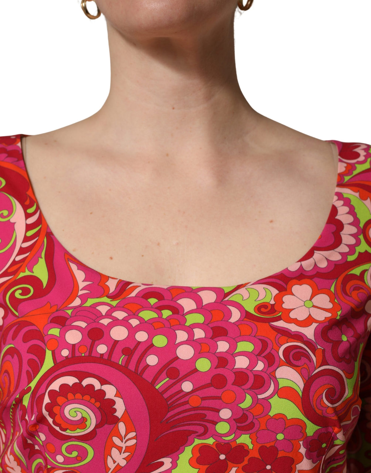 Dolce & Gabbana Red Paisley Floral Print Sheath Midi Dress Couture