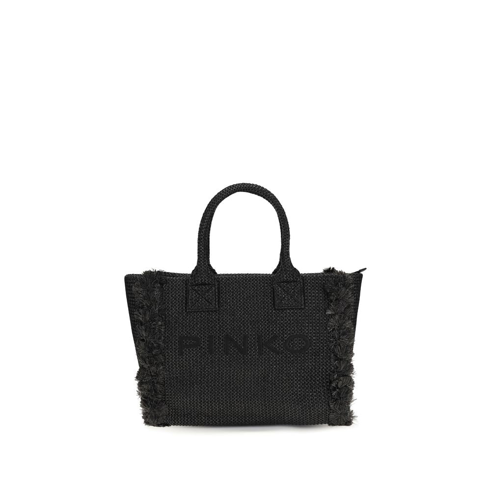Discover the PINKO Black Raffia Shoulder Bag, a luxurious beach tote crafted from 100% raffia, blending elegance with functionality for the discerning individual.