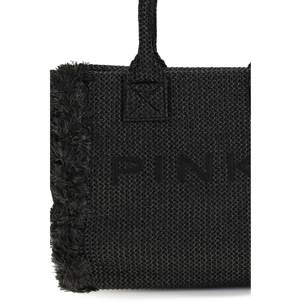 Elevate your summer style with the PINKO Black Raffia Shoulder Bag, a luxurious blend of elegance and functionality, crafted from 100% raffia for timeless sophistication.