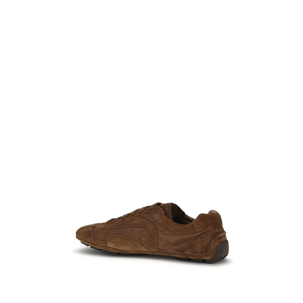 Elevate your style with Prada Brown Calf Leather Bos Taurus Low Top Sneakers from the Montecarlo Re-Edition 2005 collection, where luxury meets sustainable craftsmanship.
