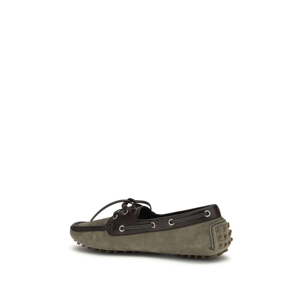Brunello Cucinelli Gray Calf Leather Slip-On Loafers Artisanal Luxury