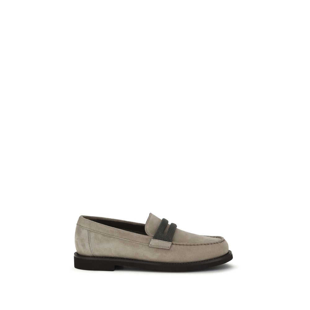 Brunello Cucinelli Gray Calf Leather Loafers - Artisanal Elegance