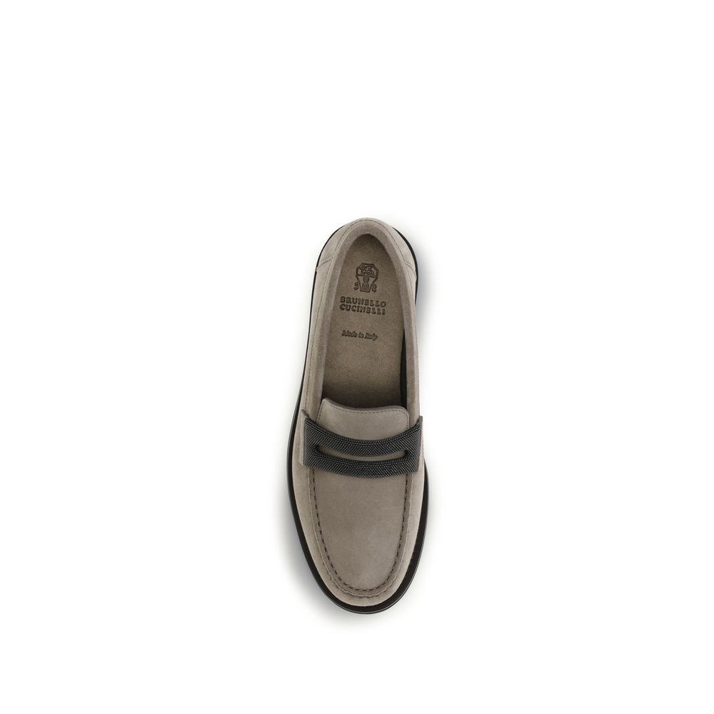 Brunello Cucinelli Gray Calf Leather Loafers - Artisanal Elegance