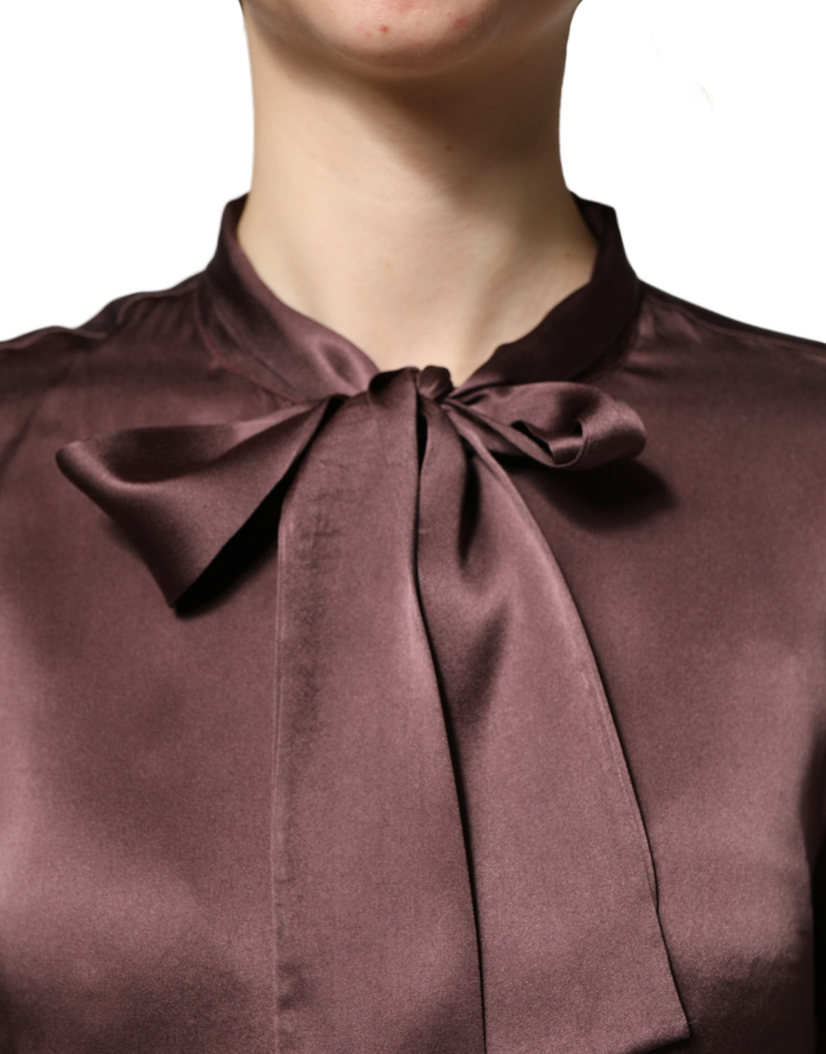 Dolce & Gabbana Violet Satin Ascot Tie Shirt Top - Luxury Elegance