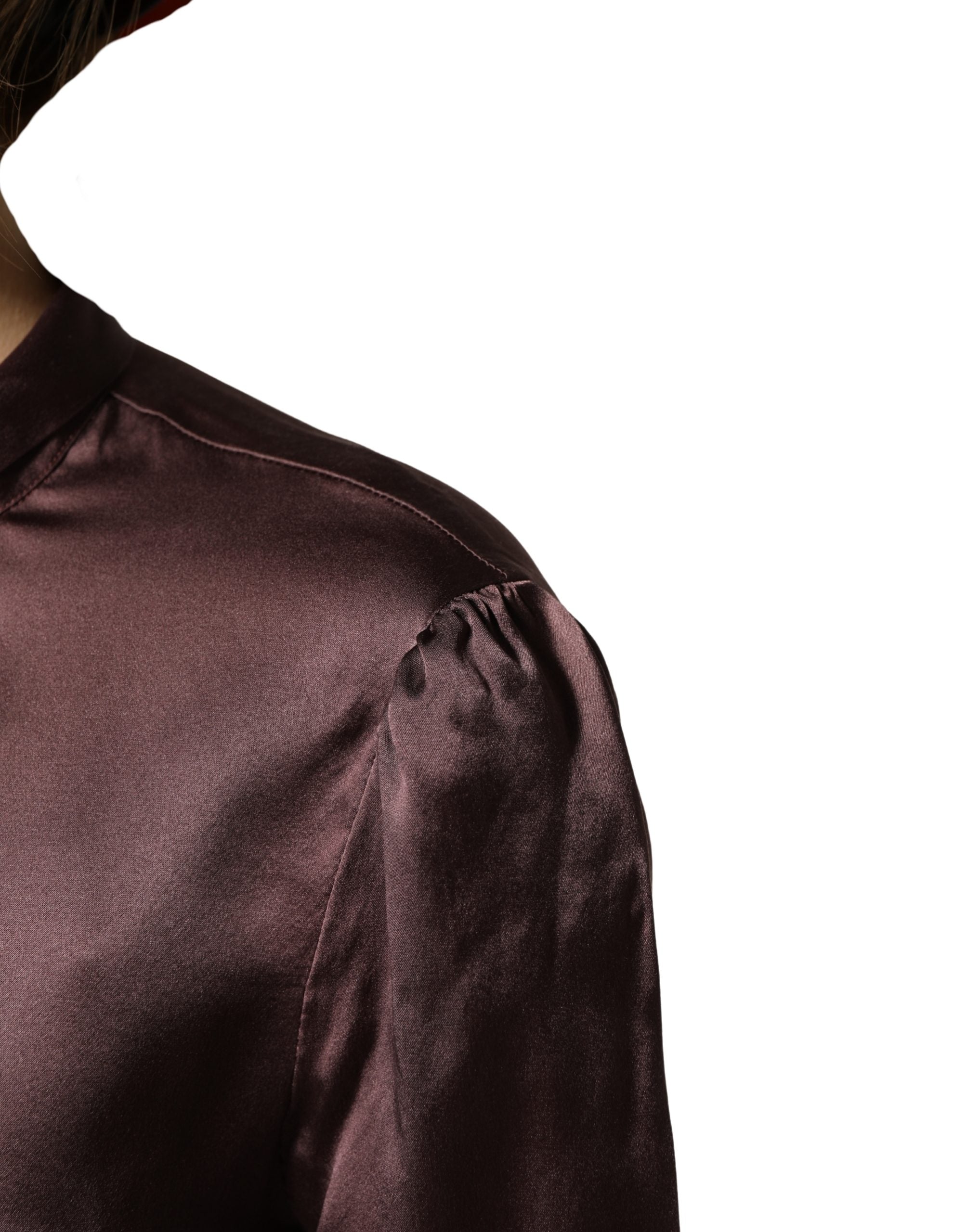 Dolce & Gabbana Violet Satin Ascot Tie Shirt Top - Luxurious Elegance