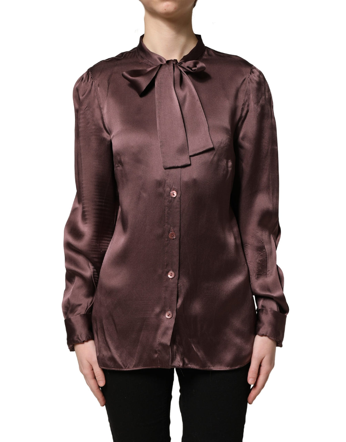 Dolce & Gabbana Violet Satin Ascot Tie Shirt Top - Luxury Elegance
