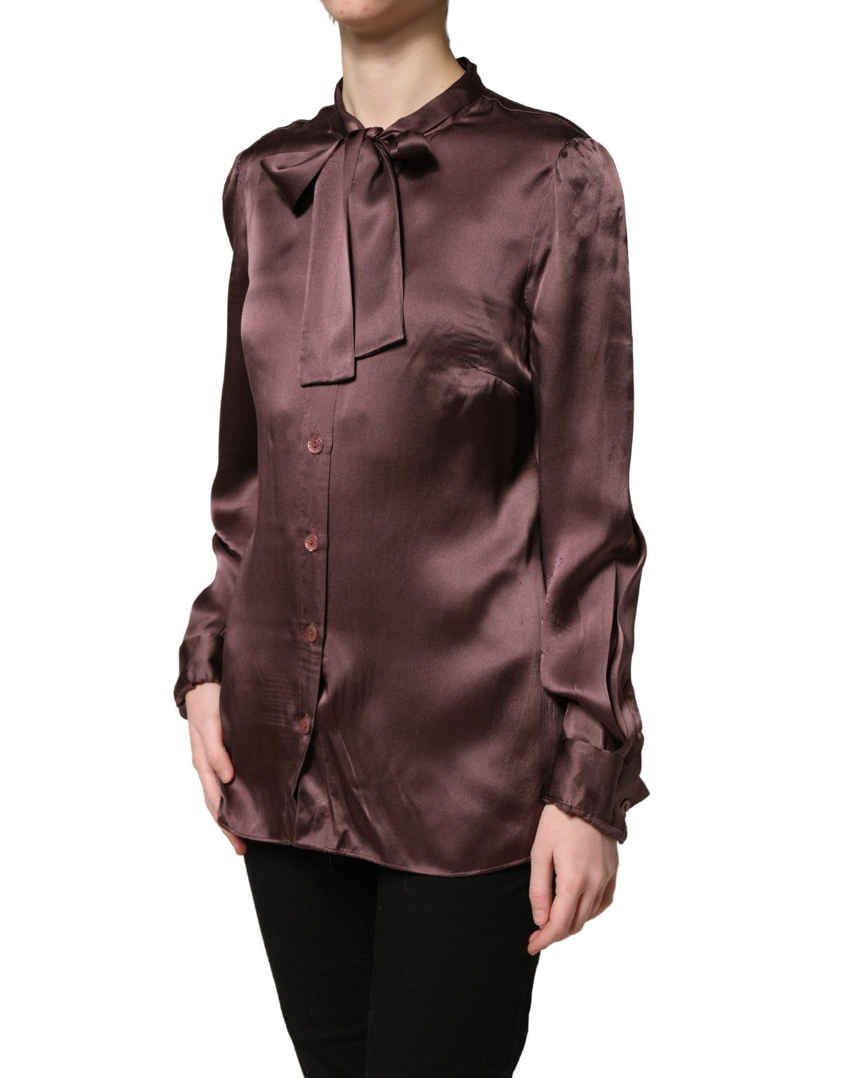 Dolce & Gabbana Violet Satin Ascot Tie Shirt Top - Luxury Elegance