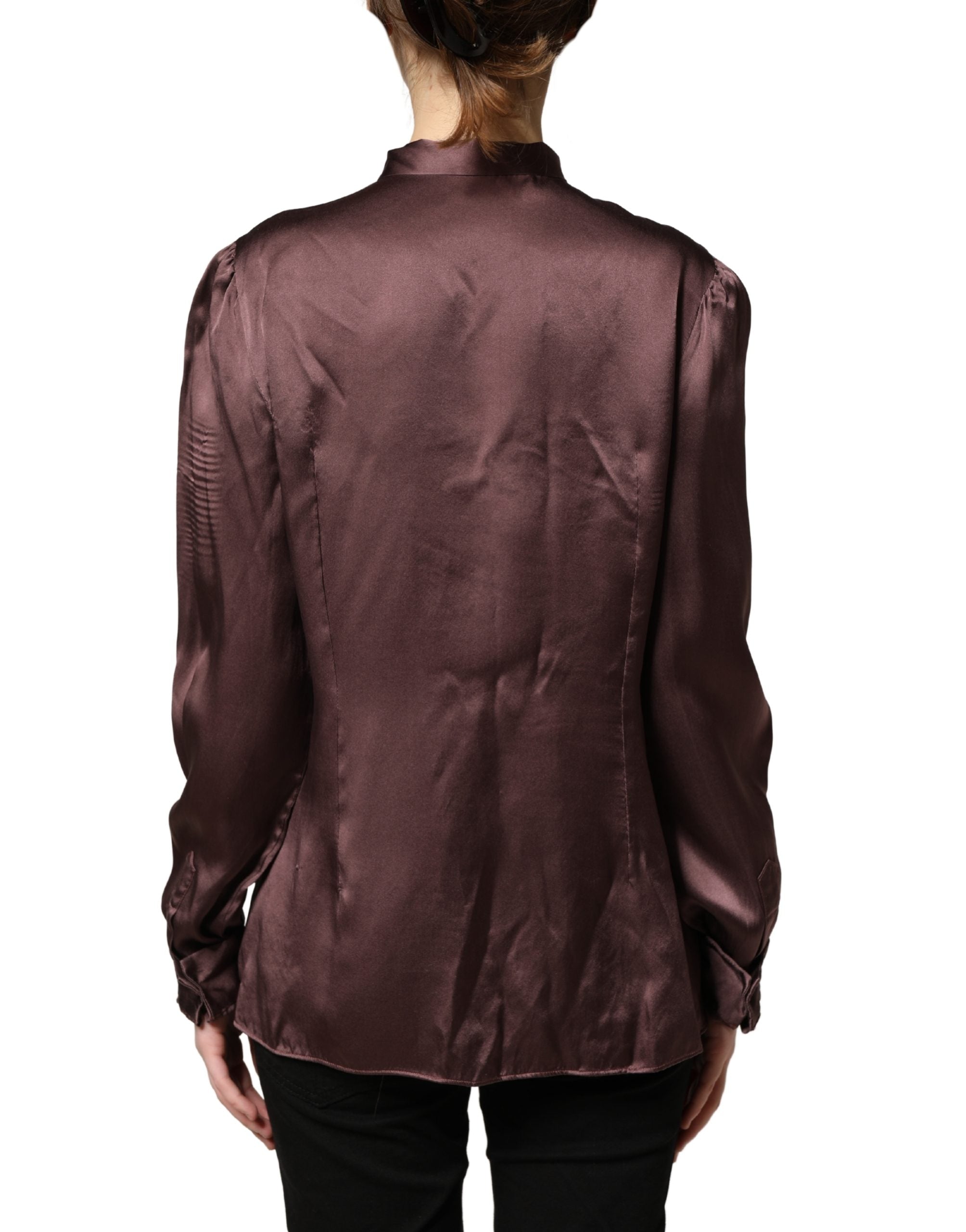 Dolce & Gabbana Violet Satin Ascot Tie Shirt Top - Luxe Elegance