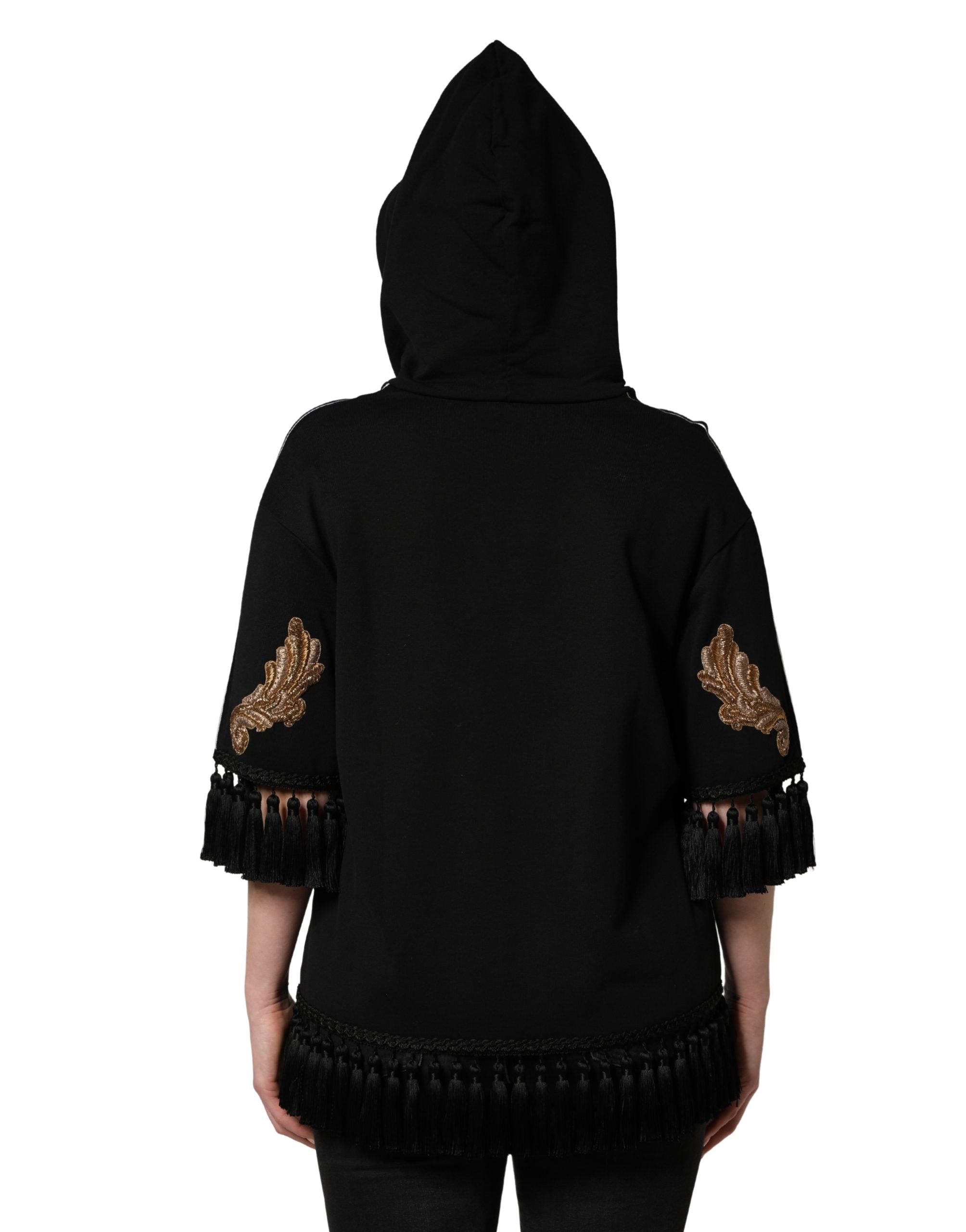 Discover the allure of the Dolce & Gabbana Black Embroidered Tassel Hooded Sweatshirt, a masterpiece of Italian craftsmanship that embodies luxury and sophistication.