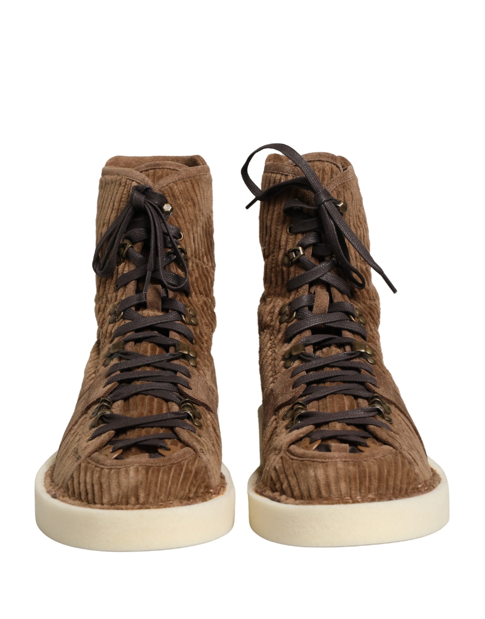 Dolce & Gabbana Brown Corduroy High Top Oxford Boots - Luxury Fashion
