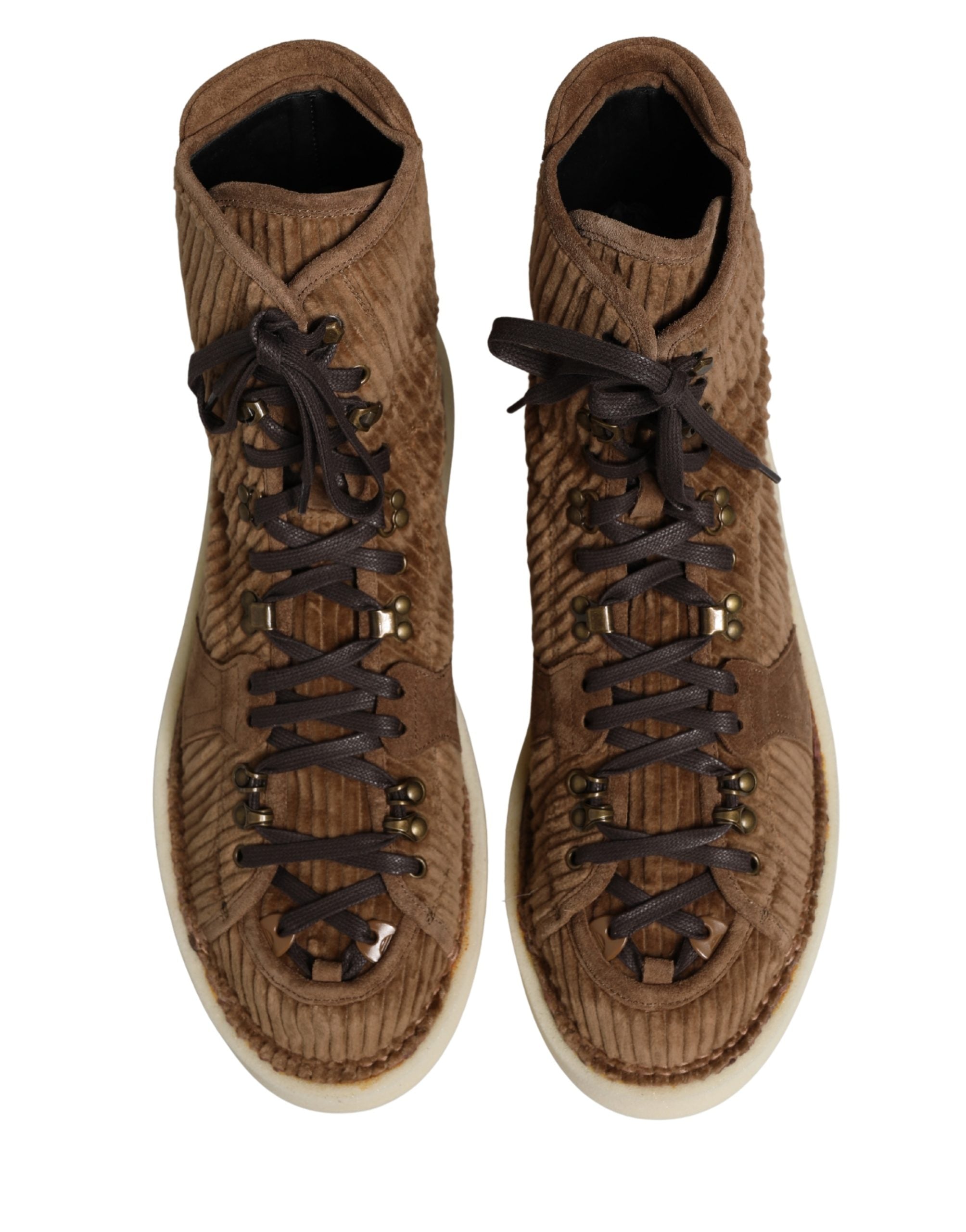 Dolce & Gabbana Brown Corduroy High Top Oxford Boots - Luxury Fashion