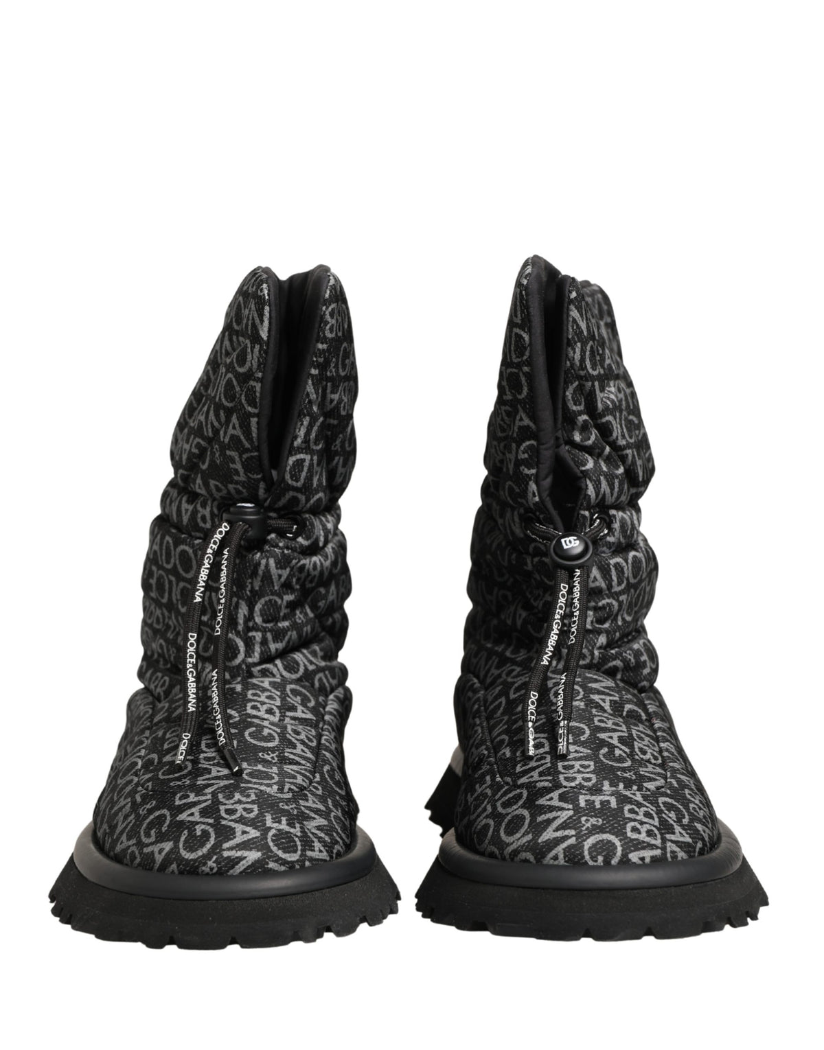Dolce & Gabbana Black Logo Print Lace Up Snow Boots, Luxury