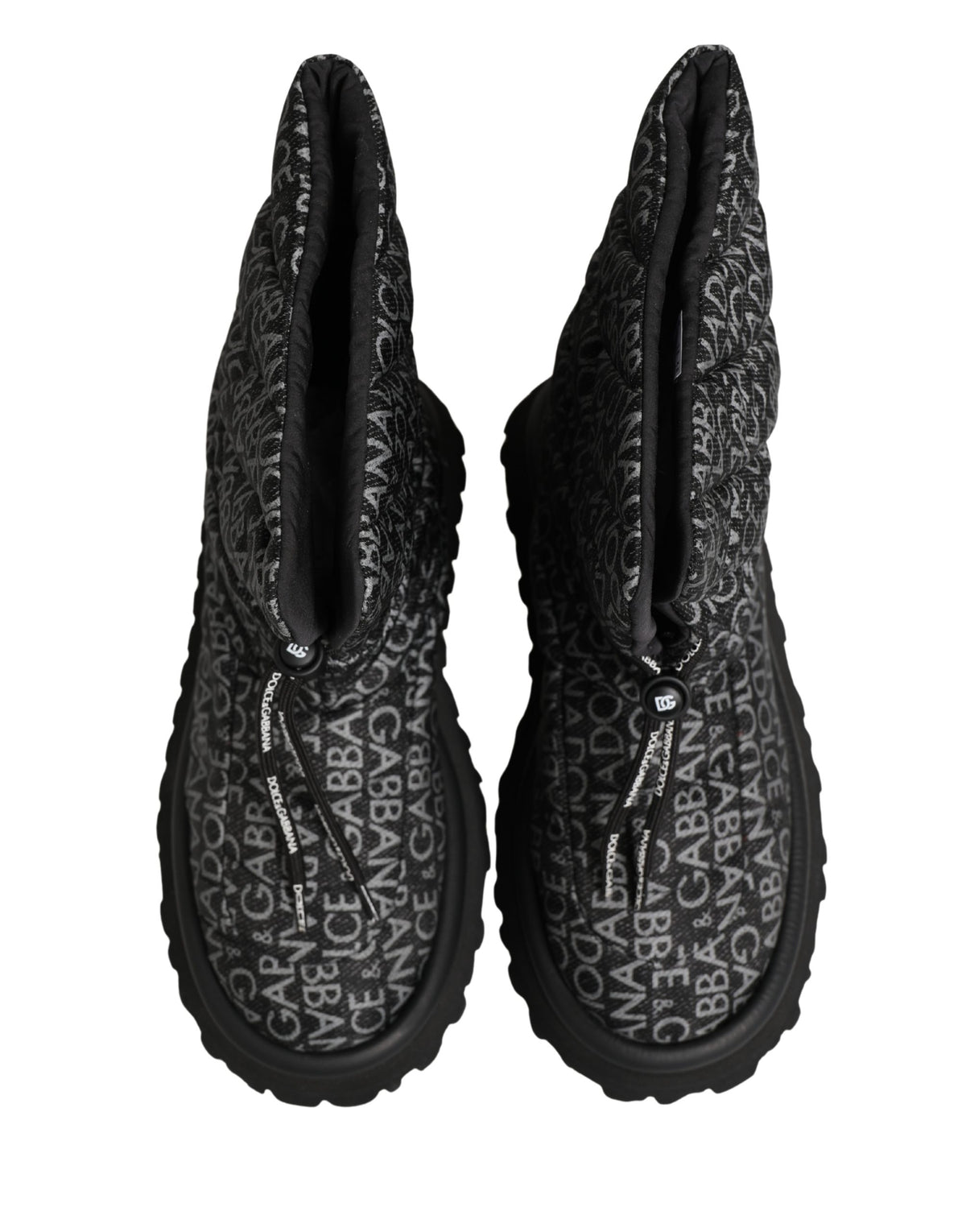 Dolce & Gabbana Black Logo Print Lace Up Snow Boots Luxury