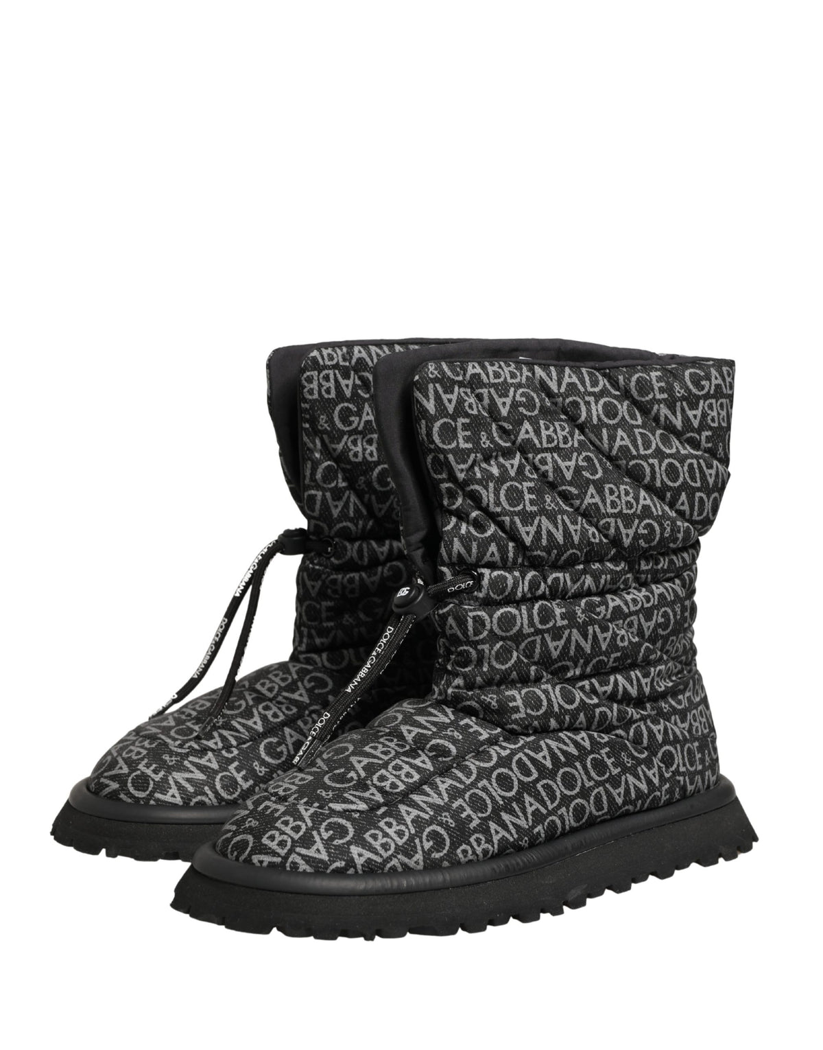 Dolce & Gabbana Black Logo Print Lace Up Snow Boots, Luxury