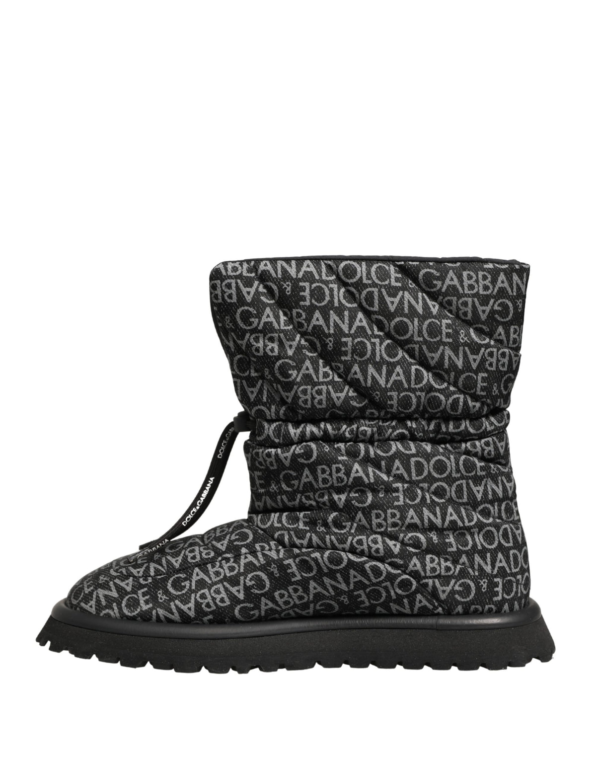 Dolce & Gabbana Black Logo Print Lace Up Snow Boots, Luxury