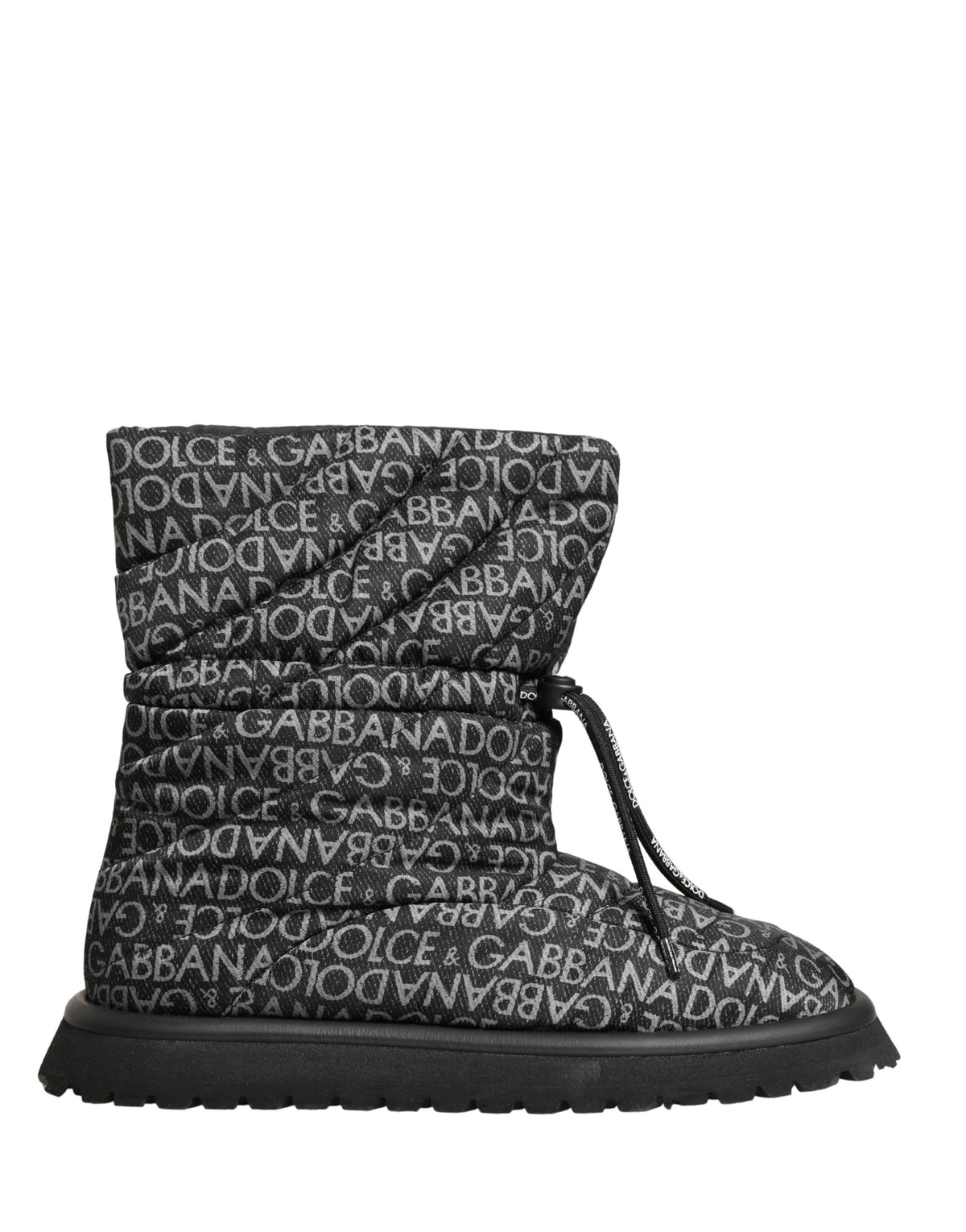 Dolce & Gabbana Black Logo Print Lace Up Snow Boots Luxury