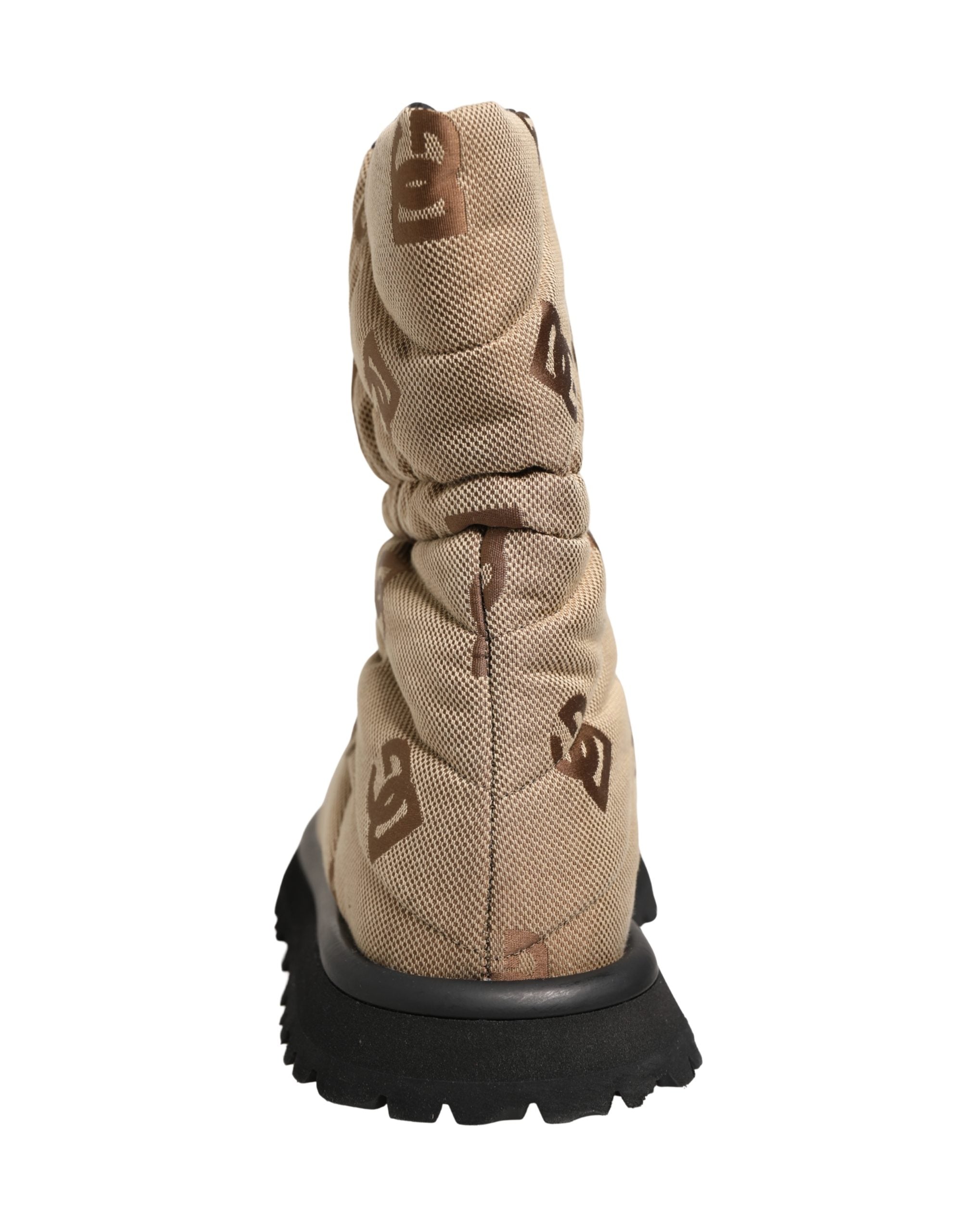 Dolce & Gabbana Luxe Brown Logo Print Lace Up Snow Boots