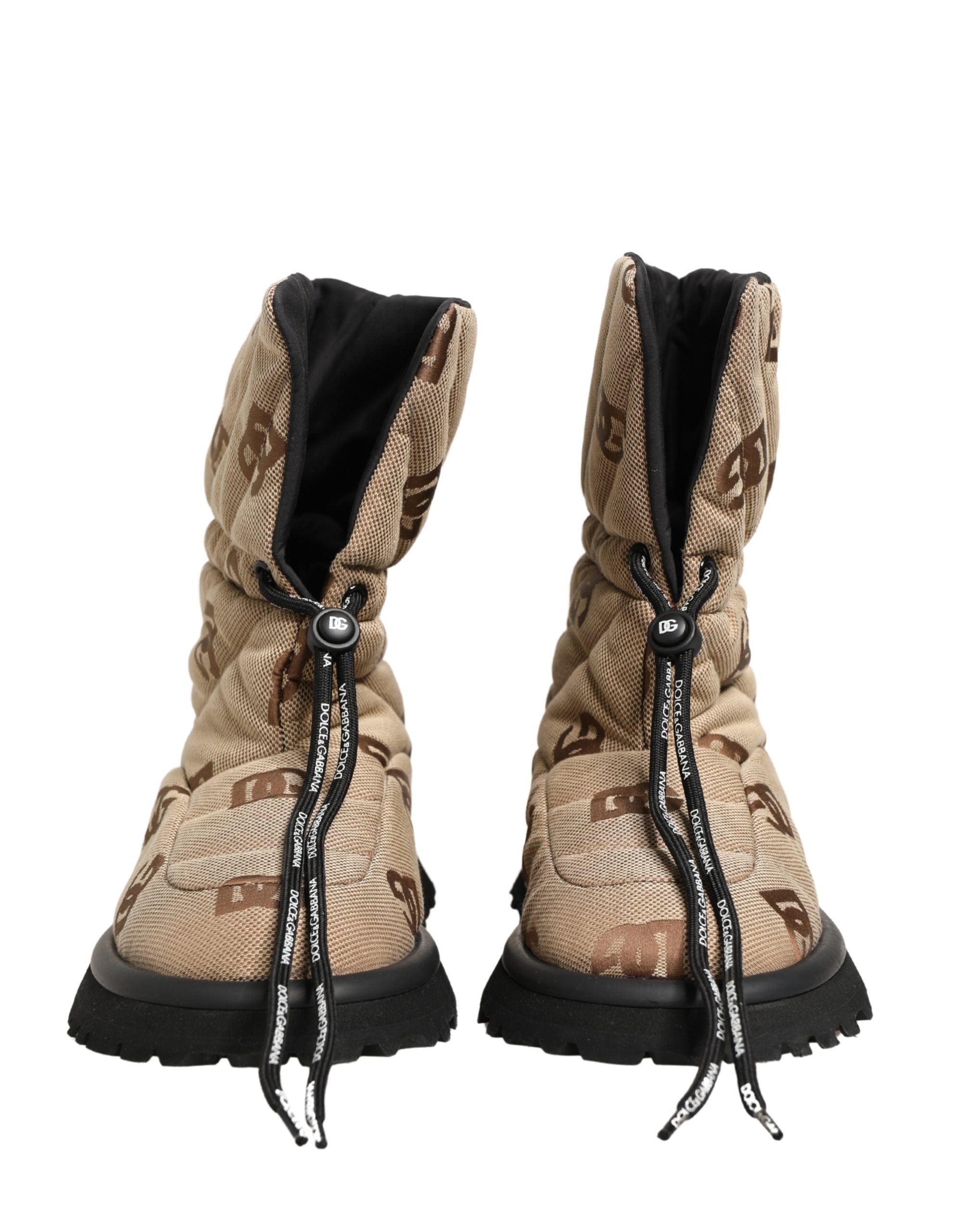 Dolce & Gabbana Luxe Brown Logo Print Lace Up Snow Boots
