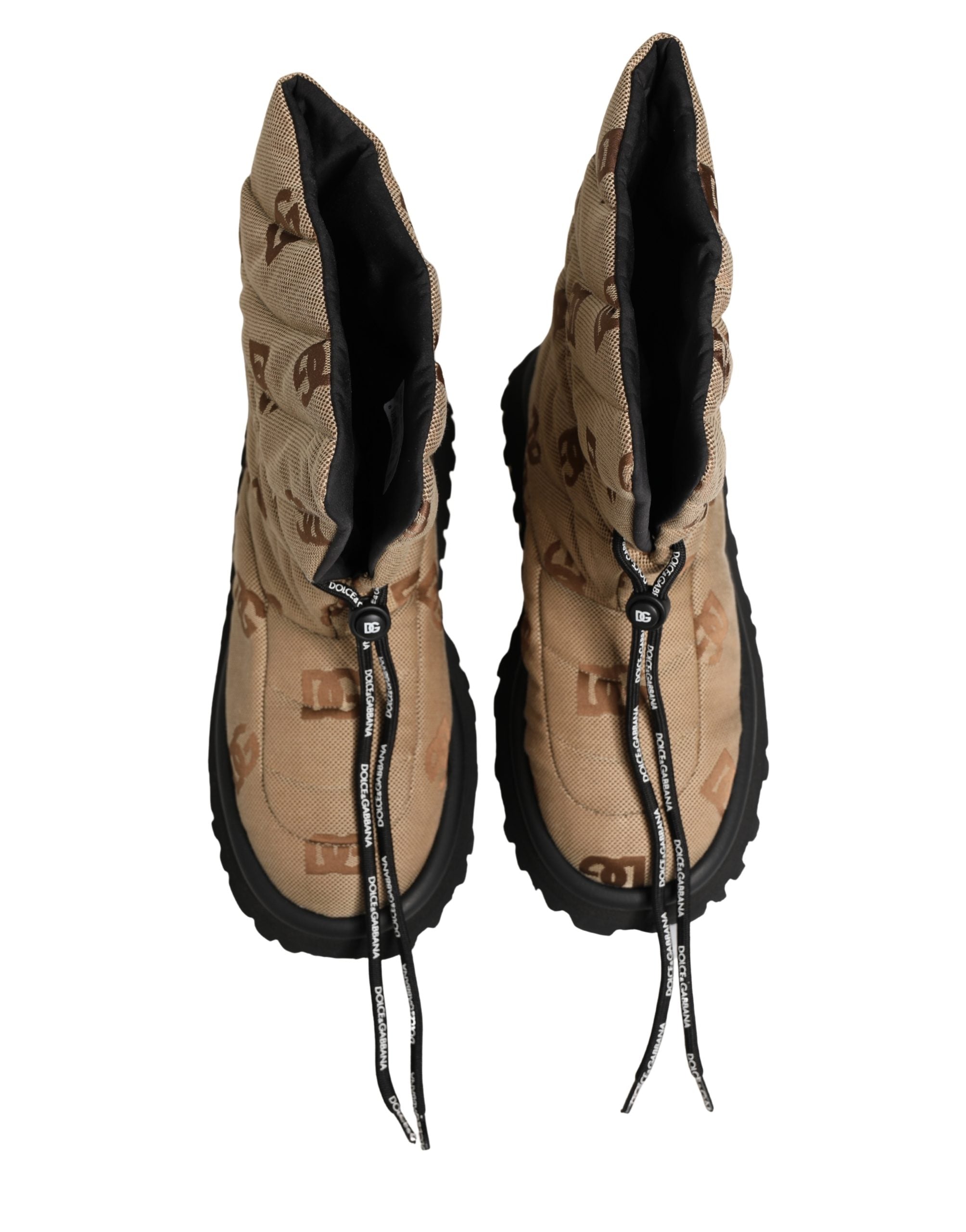 Dolce & Gabbana Luxe Brown Logo Print Lace Up Snow Boots