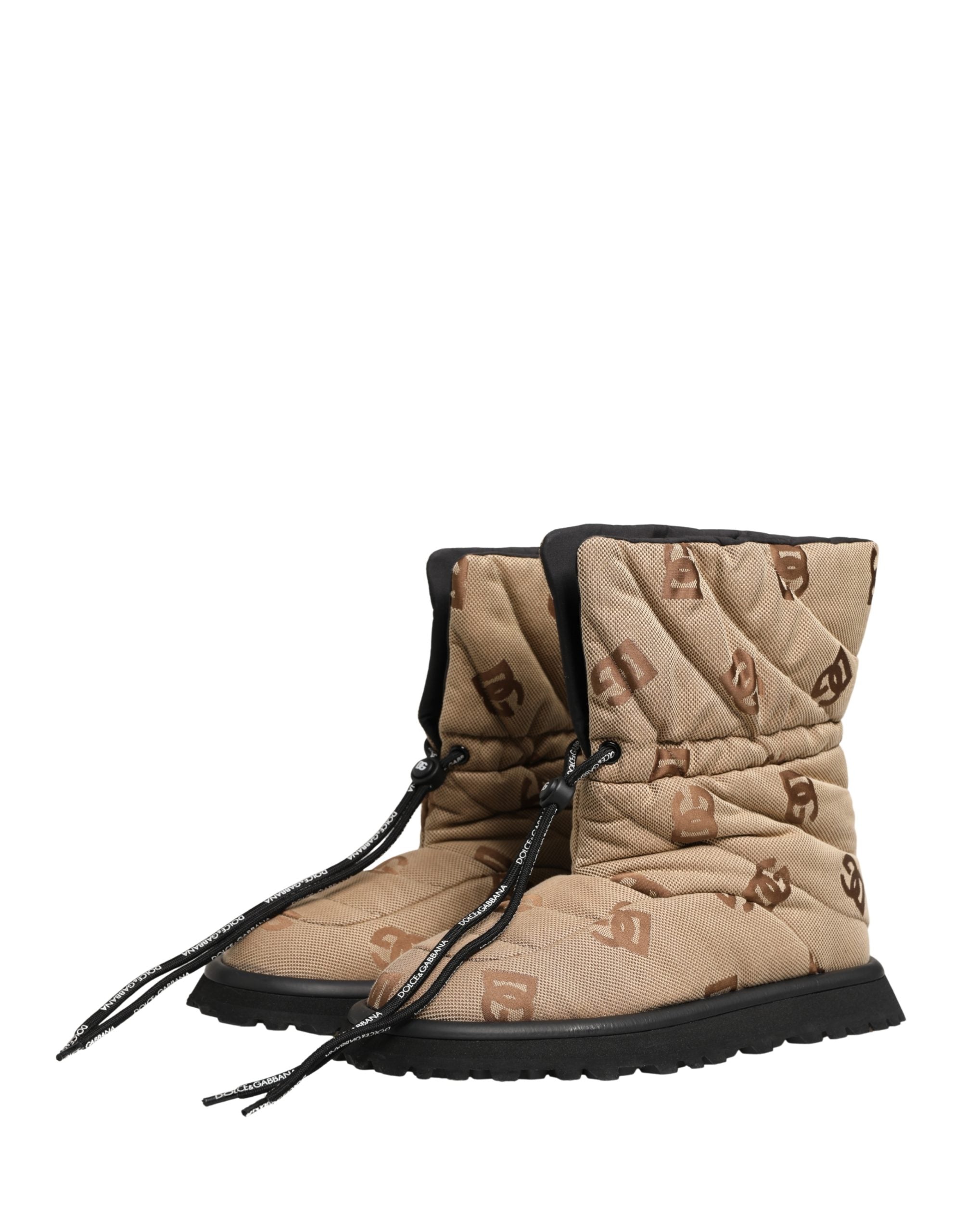 Dolce & Gabbana Brown Logo Print Lace Up Snow Boots - Couture