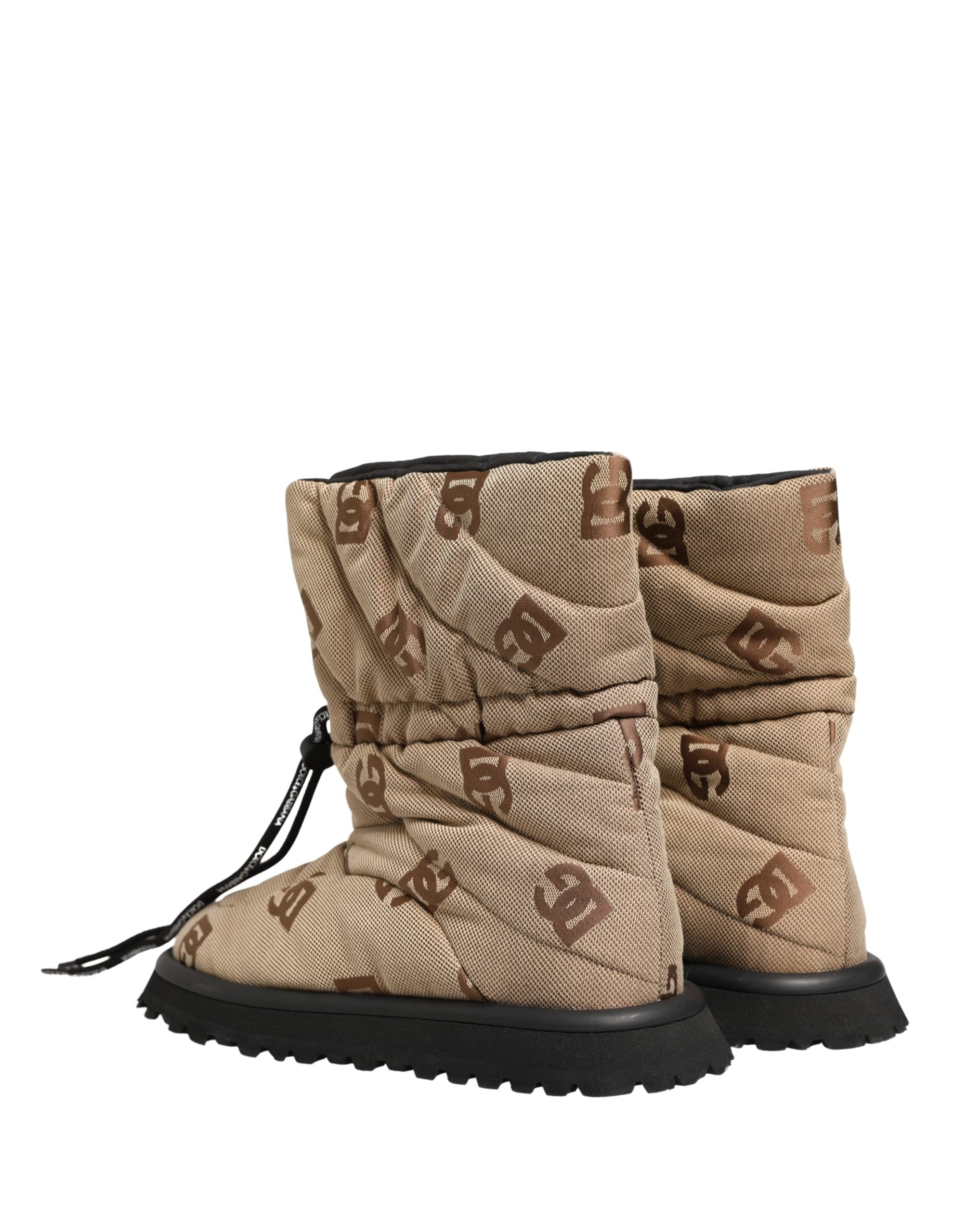 Dolce & Gabbana Brown Logo Print Lace Up Snow Boots - Couture