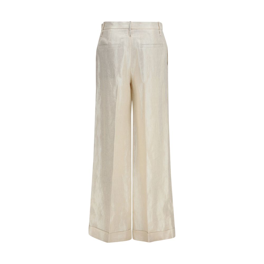Brunello Cucinelli Beige Silk Casual Pants - Artisanal Elegance