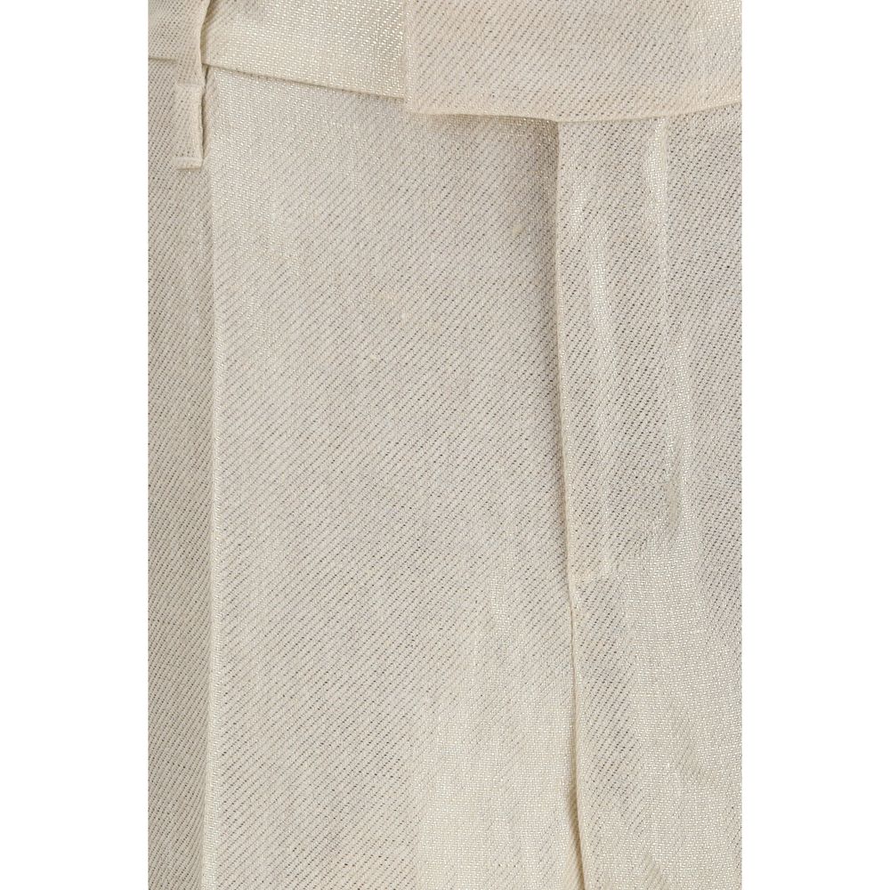 Brunello Cucinelli Beige Silk Casual Pants - Artisanal Elegance