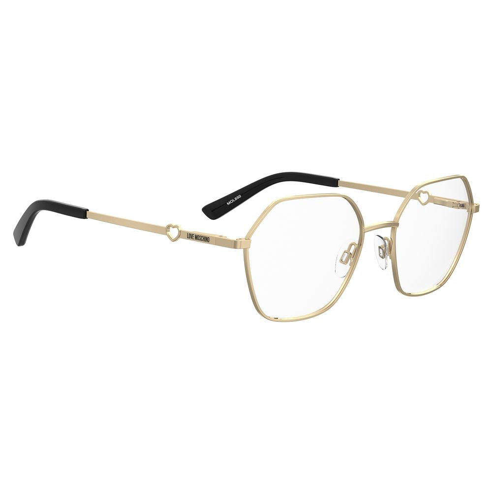 Experience opulent elegance with Love Moschino Gold Metal Glasses, where luxurious craftsmanship meets timeless style, perfect for the discerning individual.