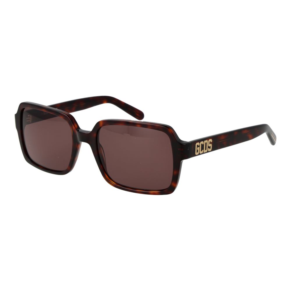 Indulge in the exquisite GCDS Brown Plastic Sunglasses, a luxurious blend of style and protection, perfect for the discerning fashionista seeking elegance and sophistication.