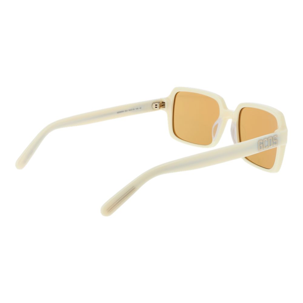 Indulge in the exquisite GCDS Beige Plastic Sunglasses, where luxurious craftsmanship meets timeless elegance, offering 100% UV protection for the discerning individual.