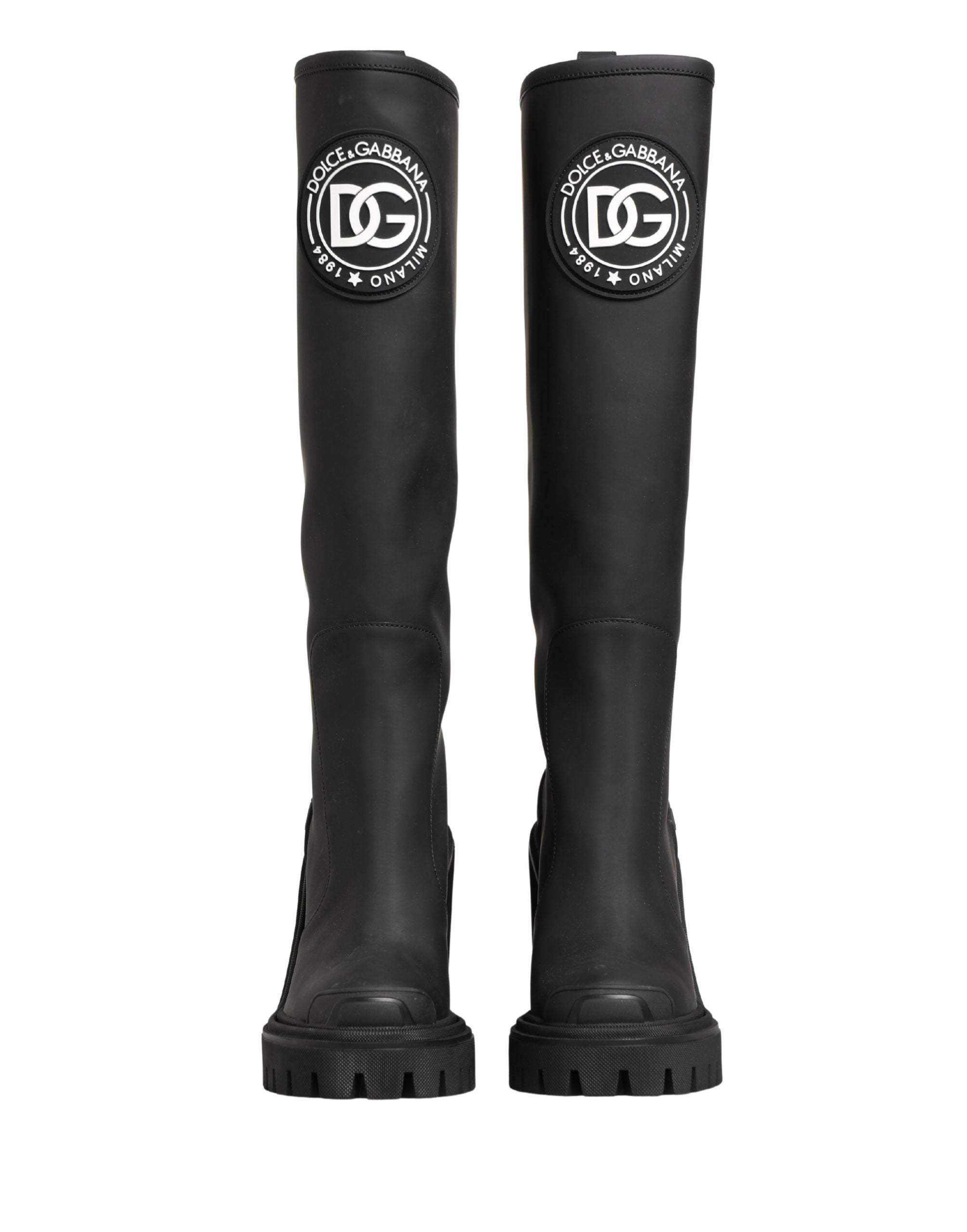 Dolce & Gabbana Black Rubberised Leather High Boots - Couture