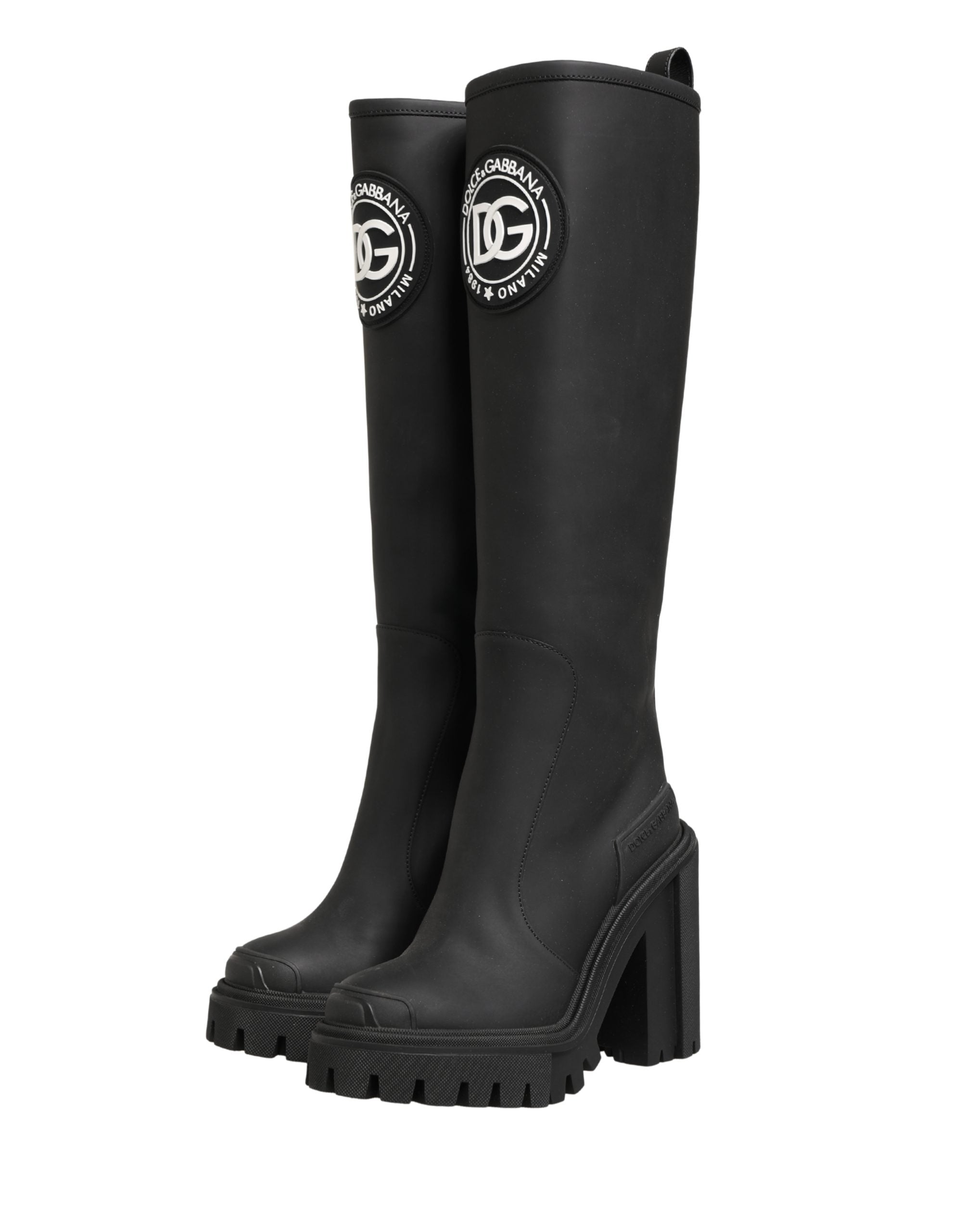 Dolce & Gabbana Black Rubberised Leather High Boots - Couture