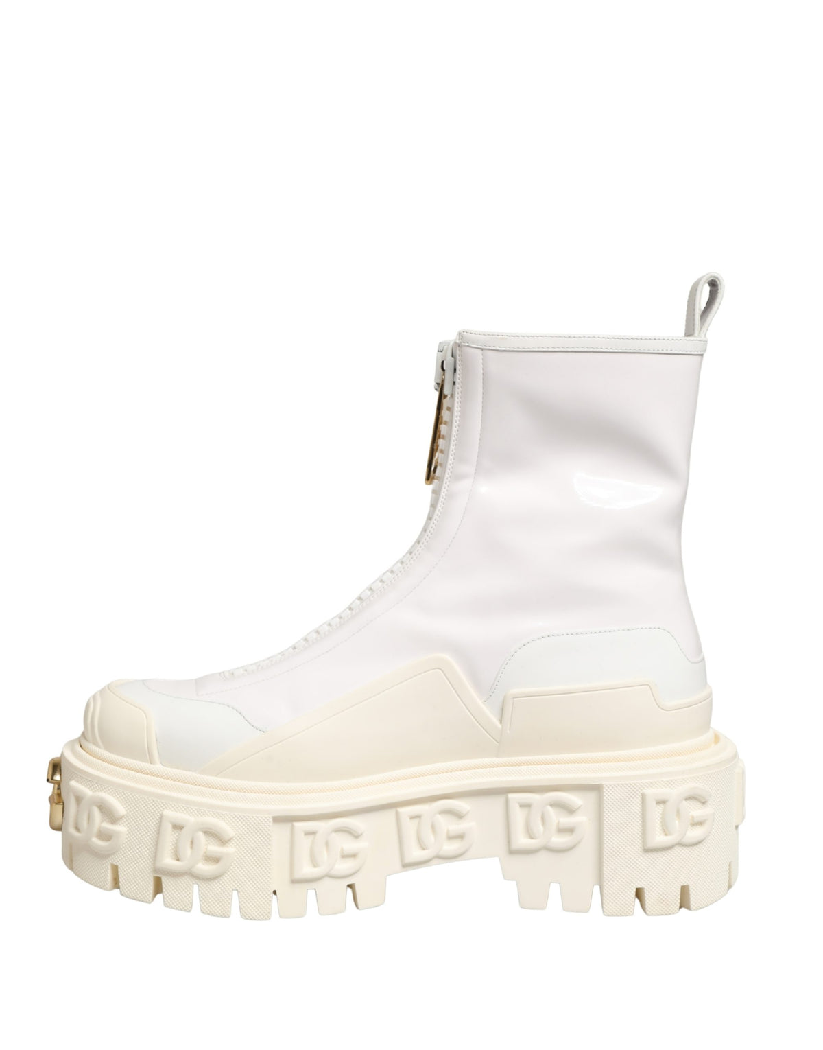 Dolce & Gabbana White Leather Rubber Ankle Boots - Timeless Elegance