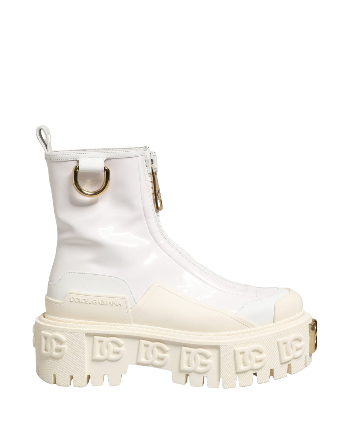 Dolce & Gabbana White Leather Ankle Boots - Couture Elegance